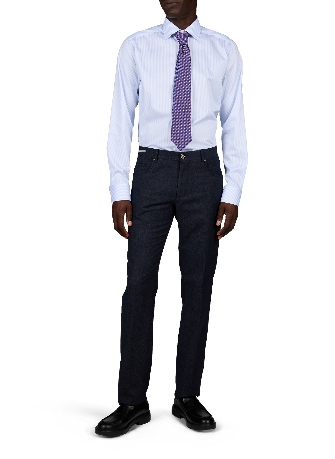 Chemise slim rayée en coton ETON Bleu