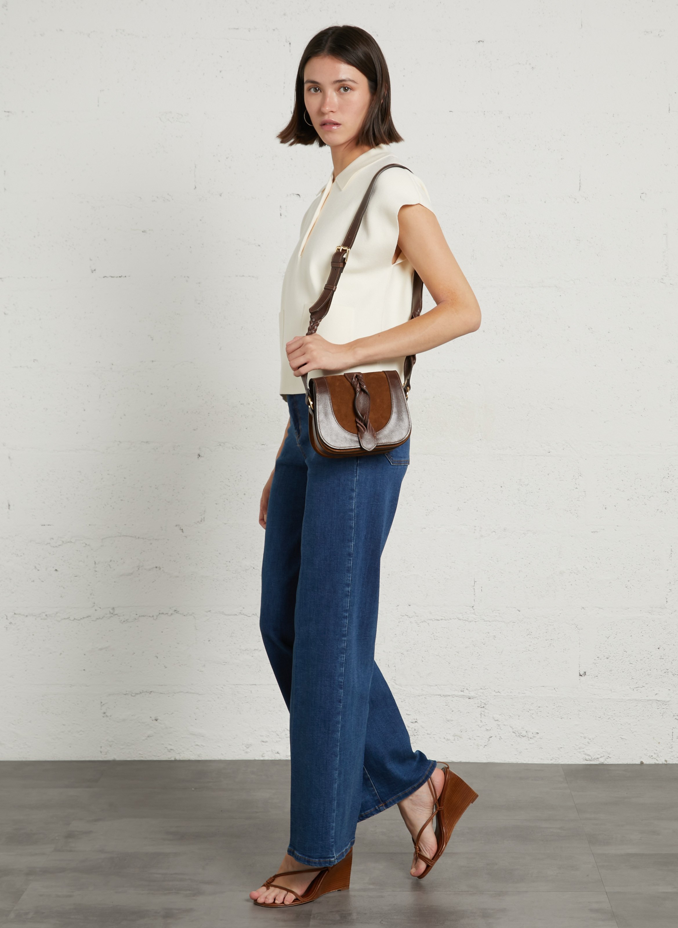 Sac bandoulière en cuir victor MAISON 123 Beige