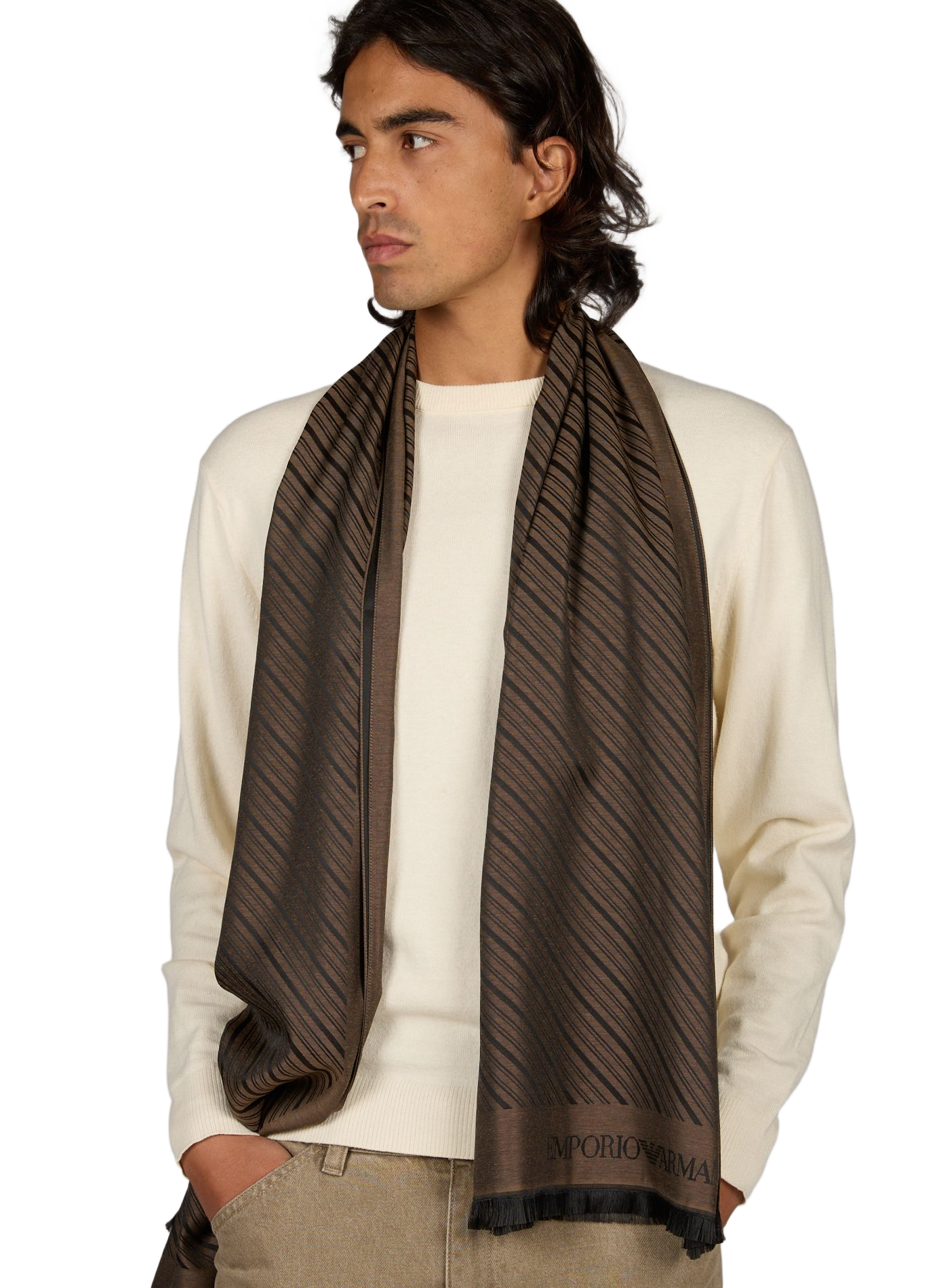 Striped scarf with fringes EMPORIO ARMANI Brown