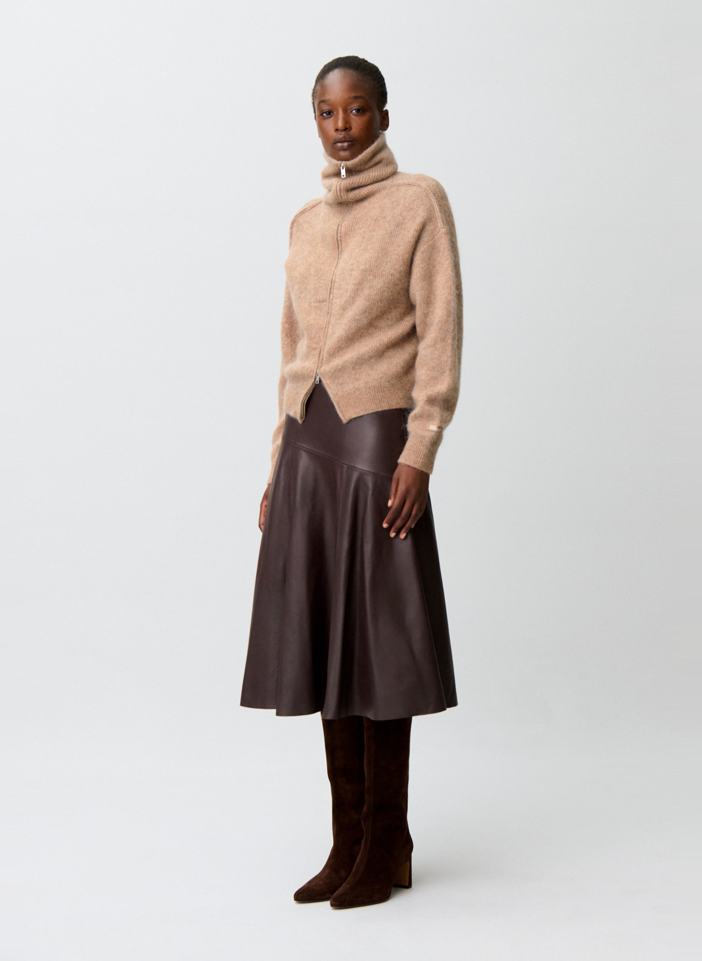 Cardigan zippé en laine mélangée CLAUDIE PIERLOT Beige
