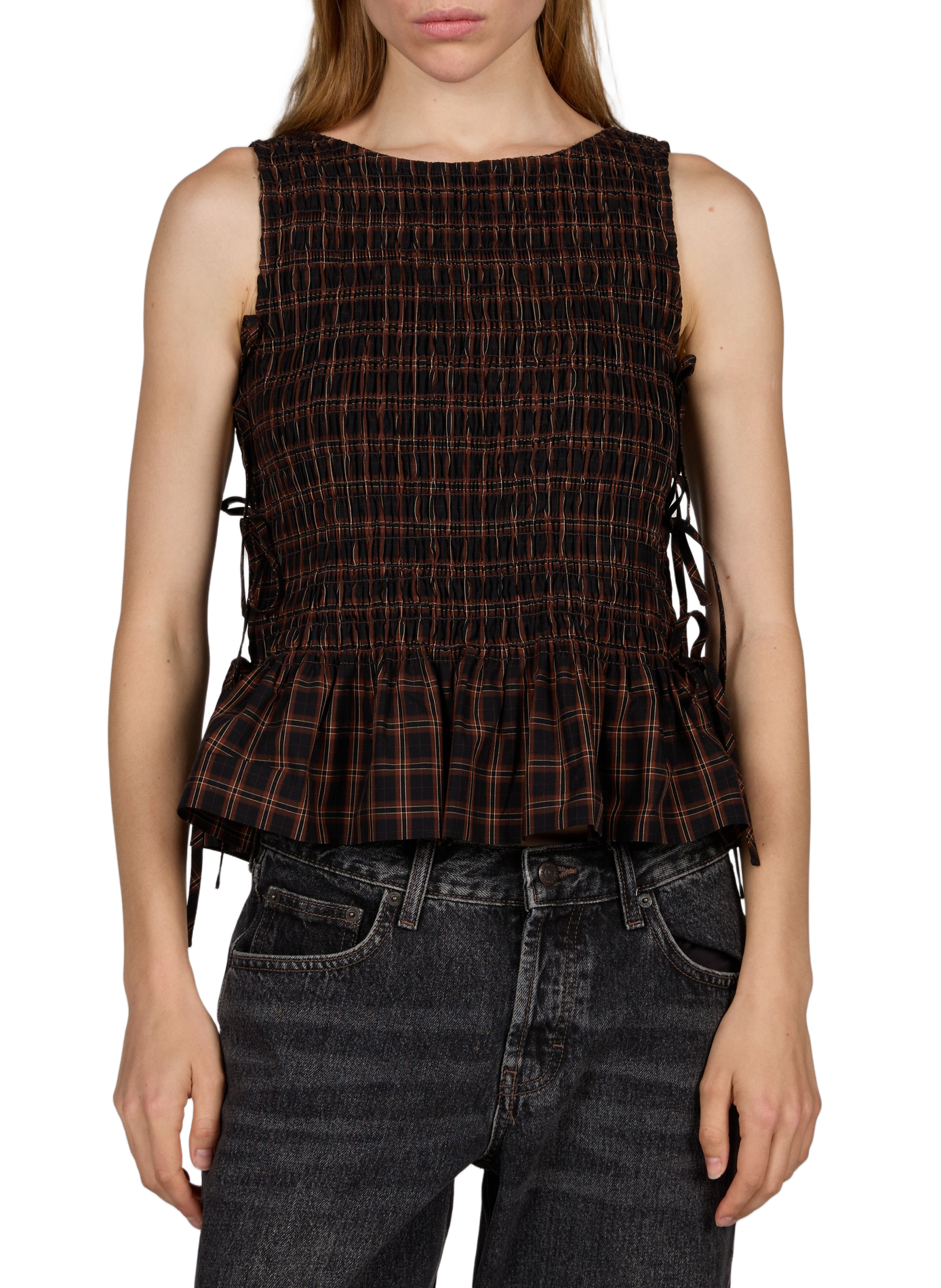 Cotton check shirt GANNI Brown