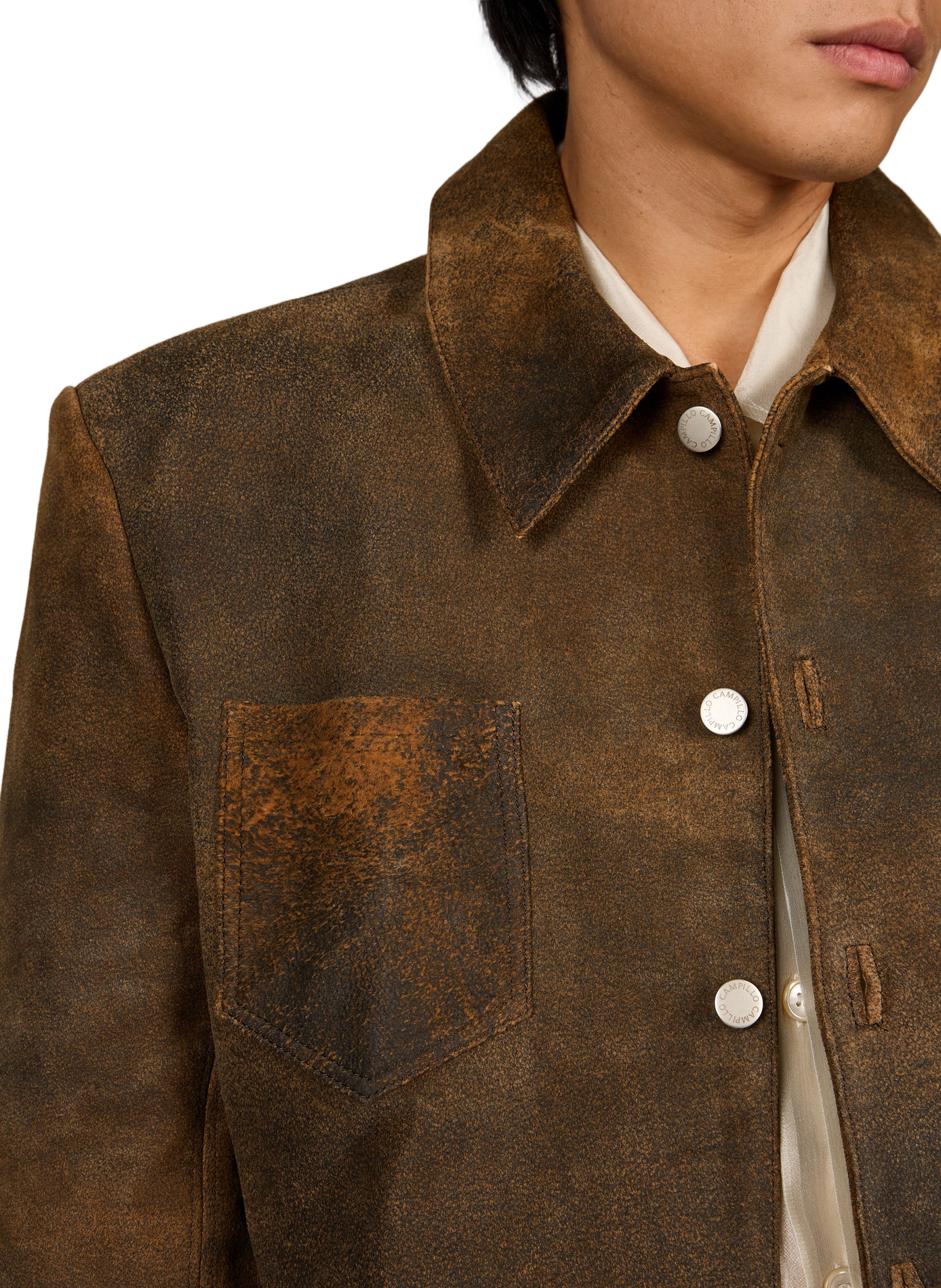 Rigida straight classic collar leather jacket CAMPILLO Brown