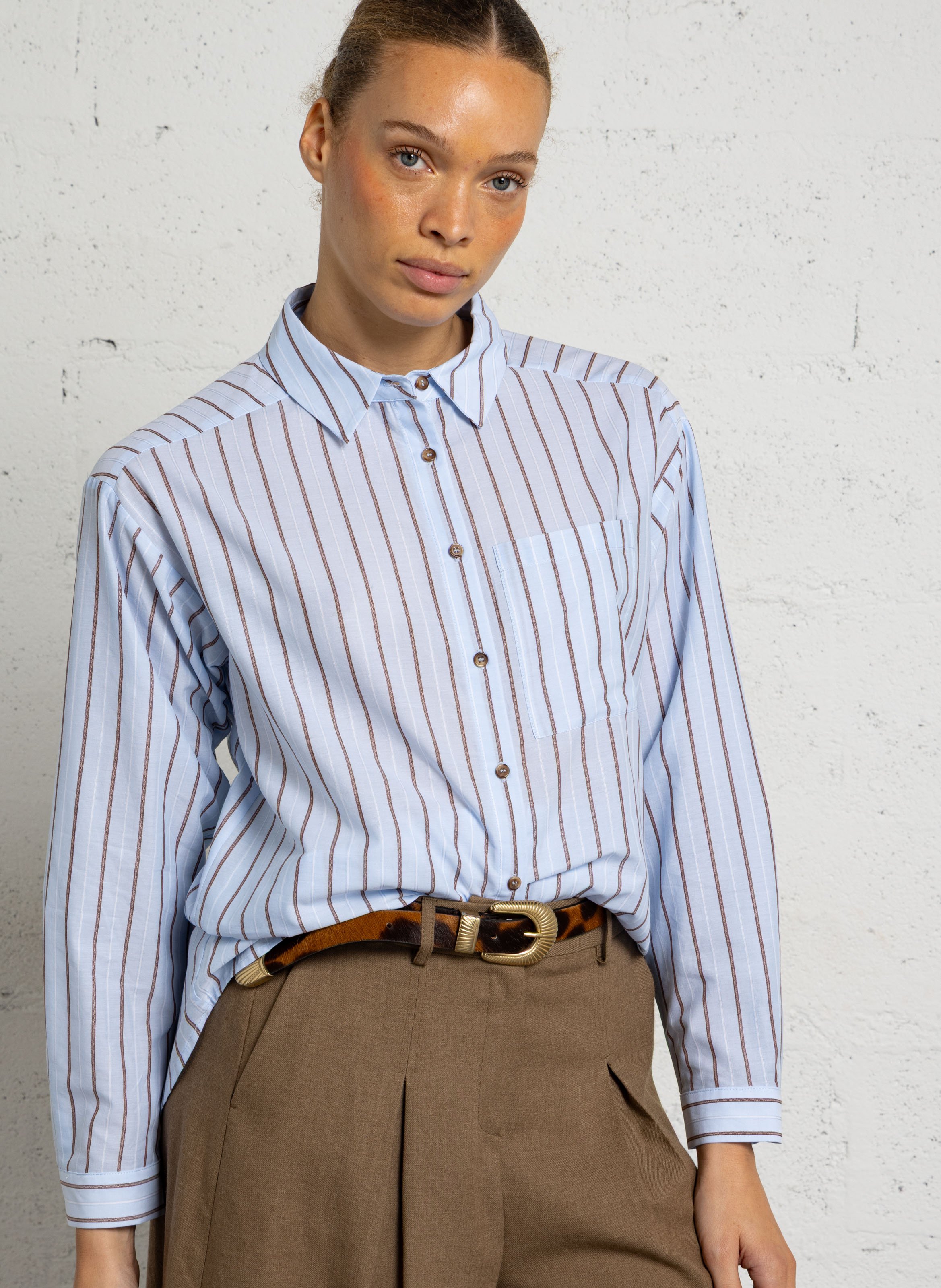 Chemise droite à rayures en coton passy MAISON 123 Bleu