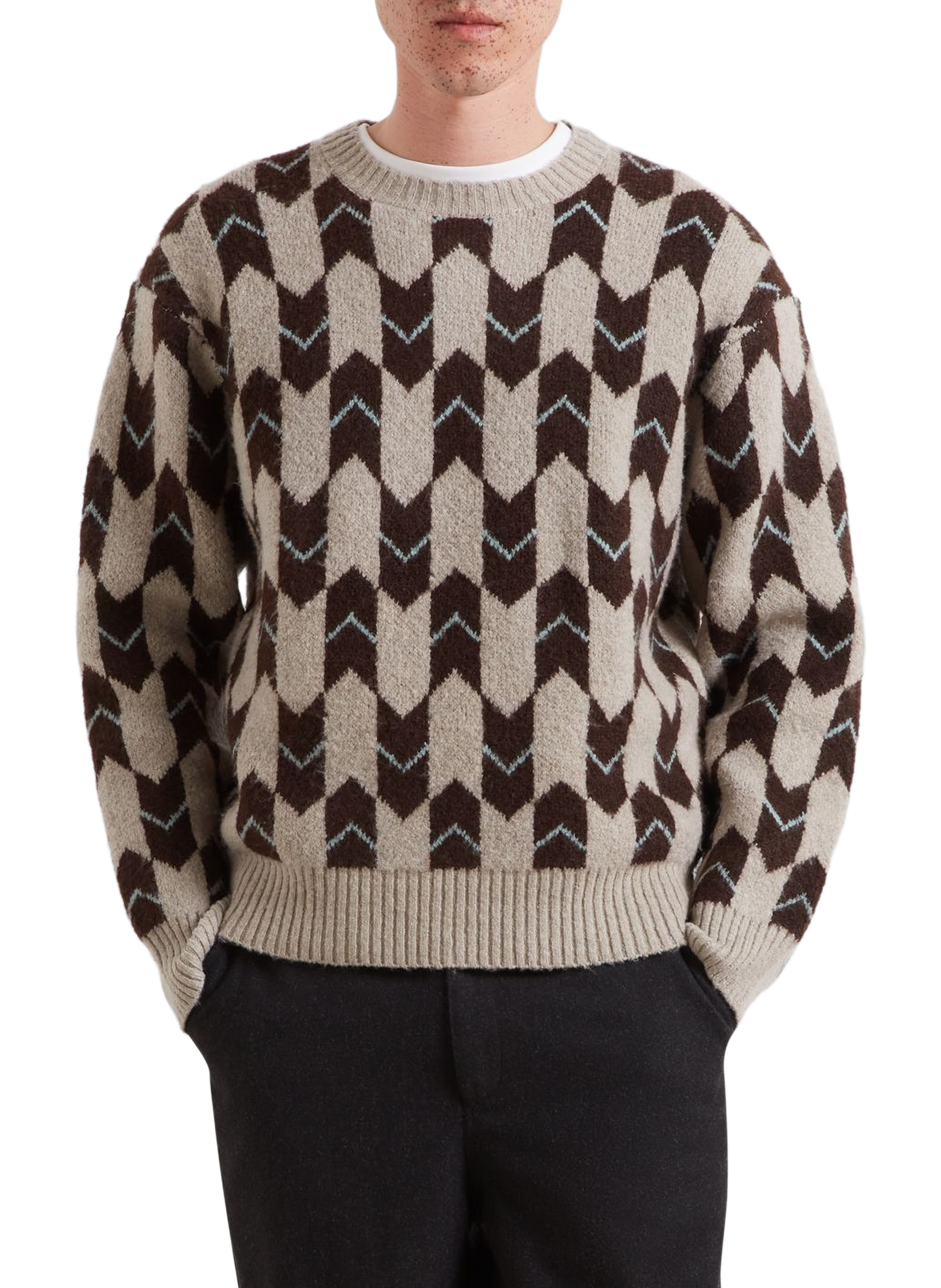 Pull droit manches longues imprimé FARAH Brown