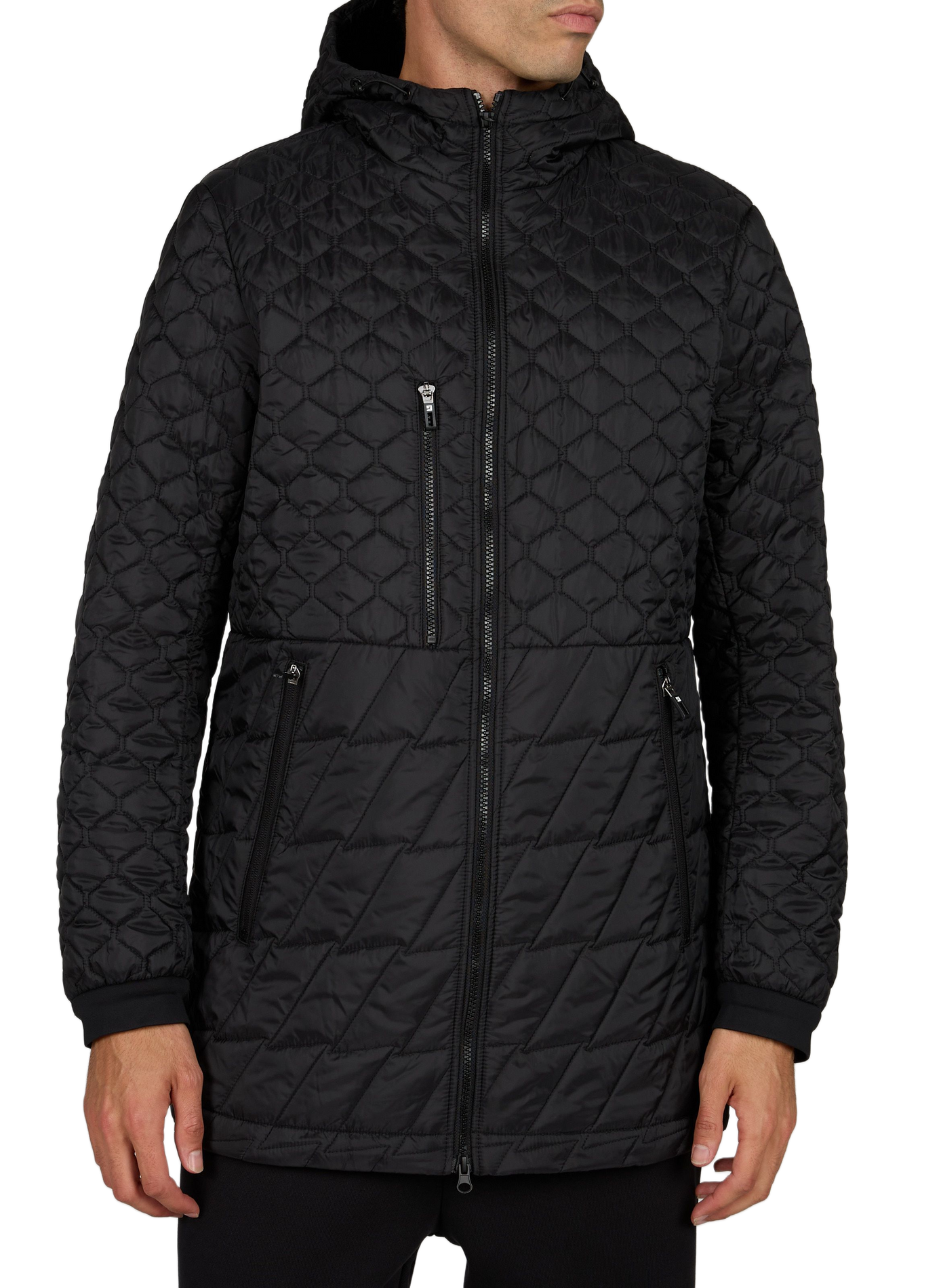 Long straight plain hooded parka KRAKATAU Black