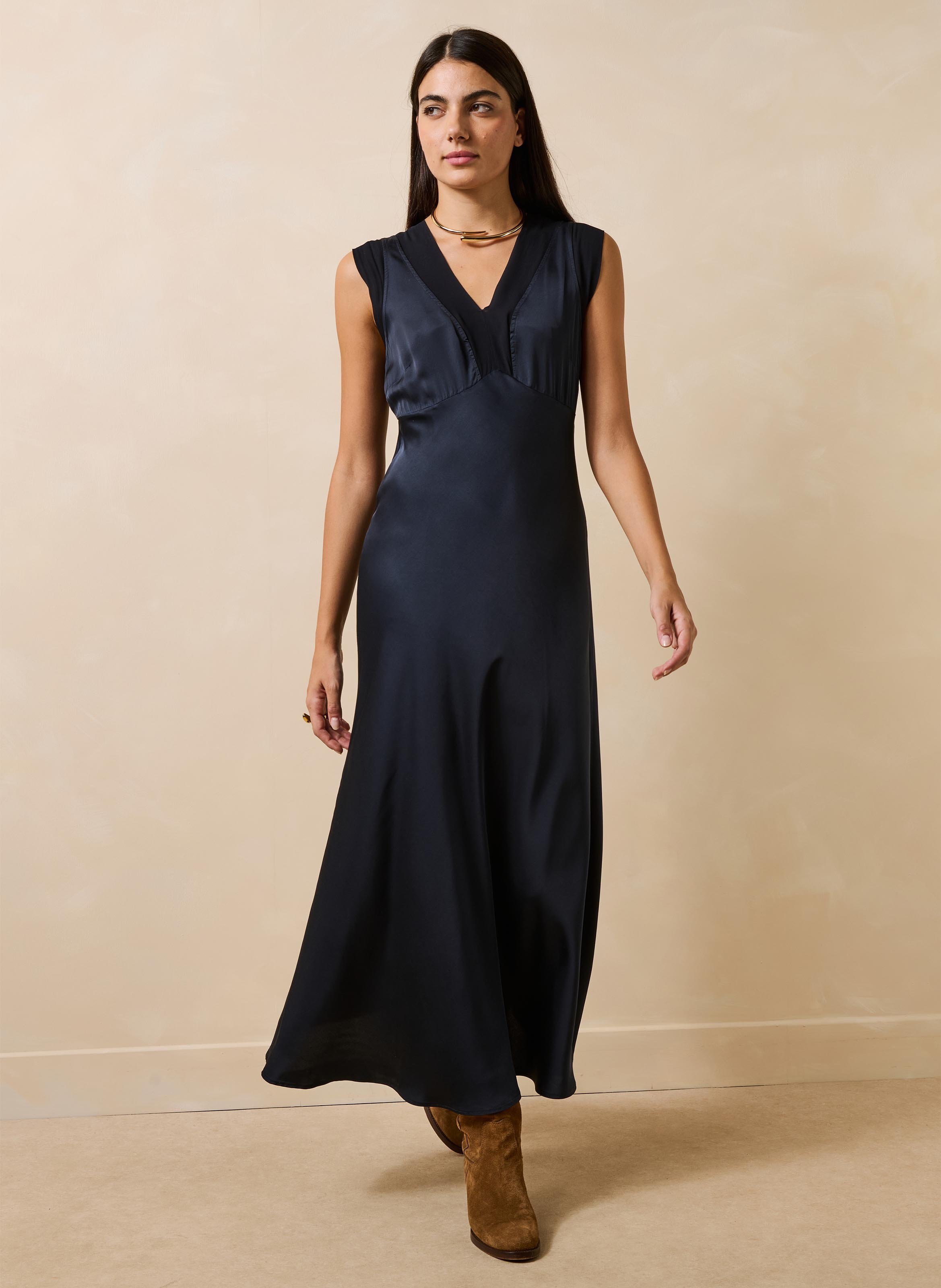 Lange jurk met V-hals LA FEE MARABOUTEE Blauw