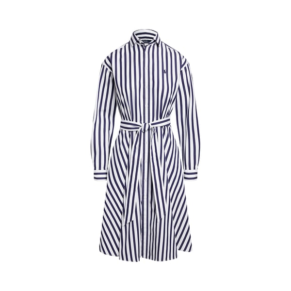 Polo Ralph Lauren Stripe Long Sleeve Cotton Shirtdress In White