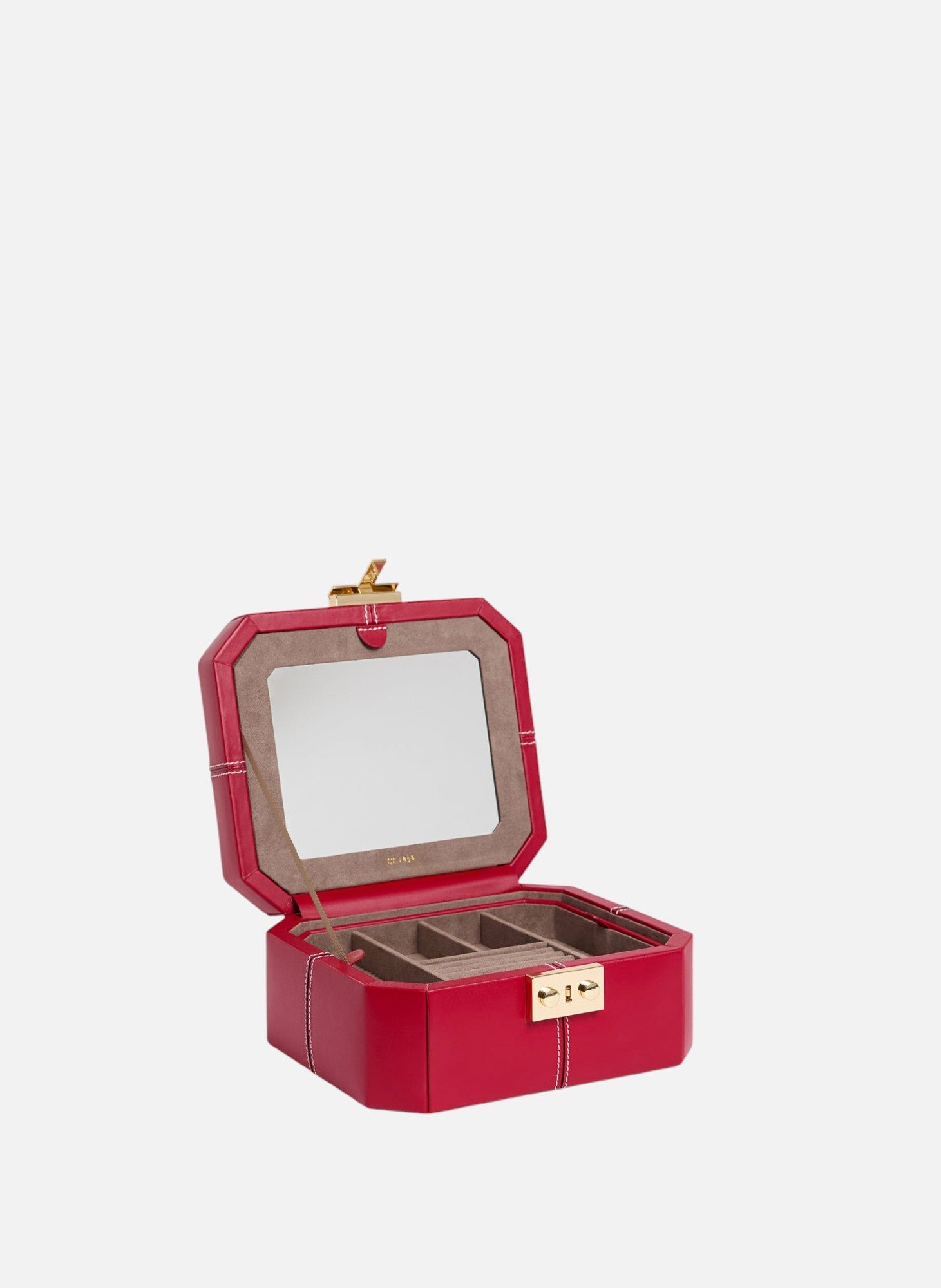 Petite boîte à bijoux fermoir t en cuir LE TANNEUR Rouge