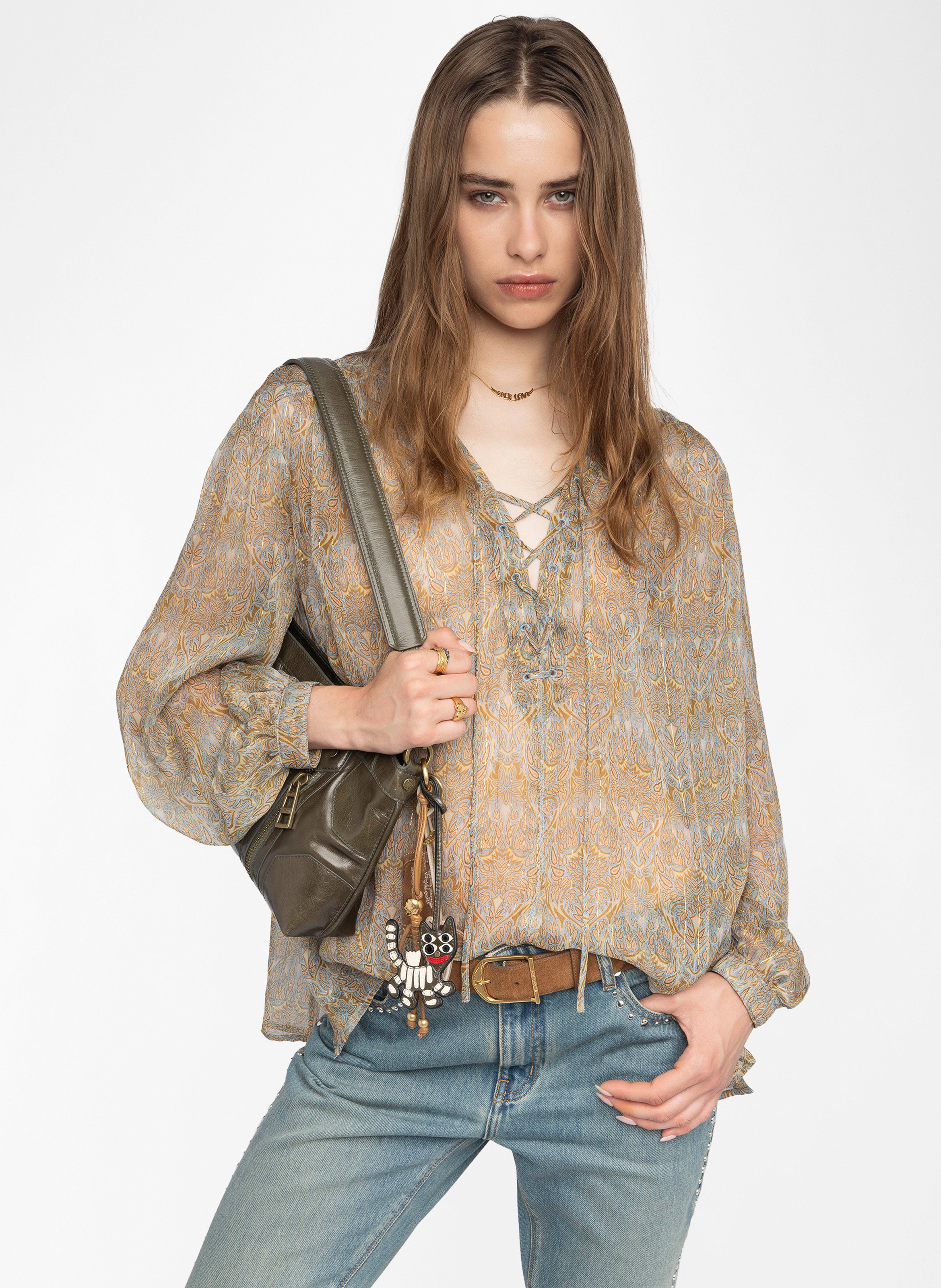 Blouse col v en coton mélangé tamela ZADIG&VOLTAIRE Bleu