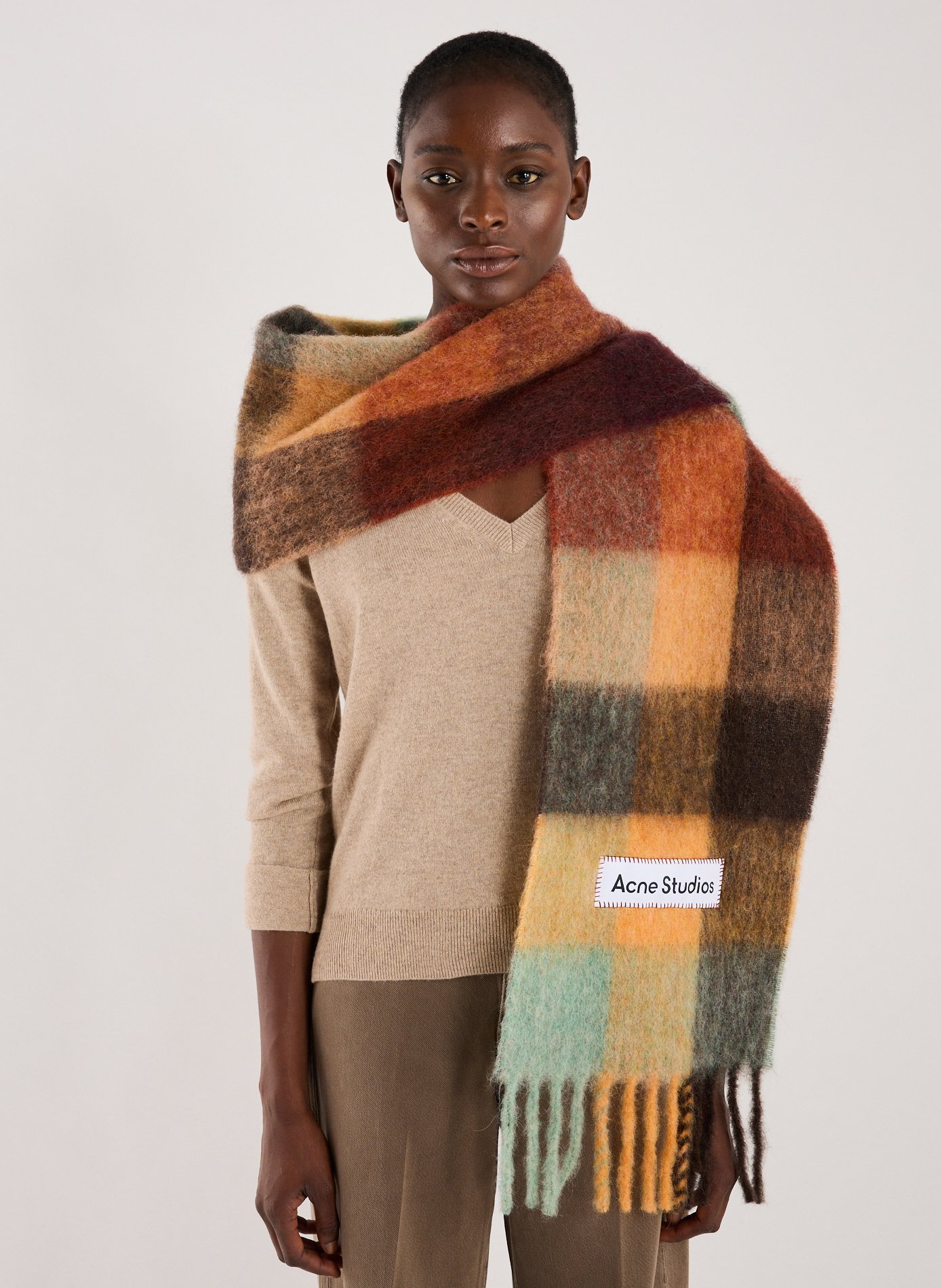Echarpe à carreaux en laine mélangée ACNE STUDIOS Multicolore