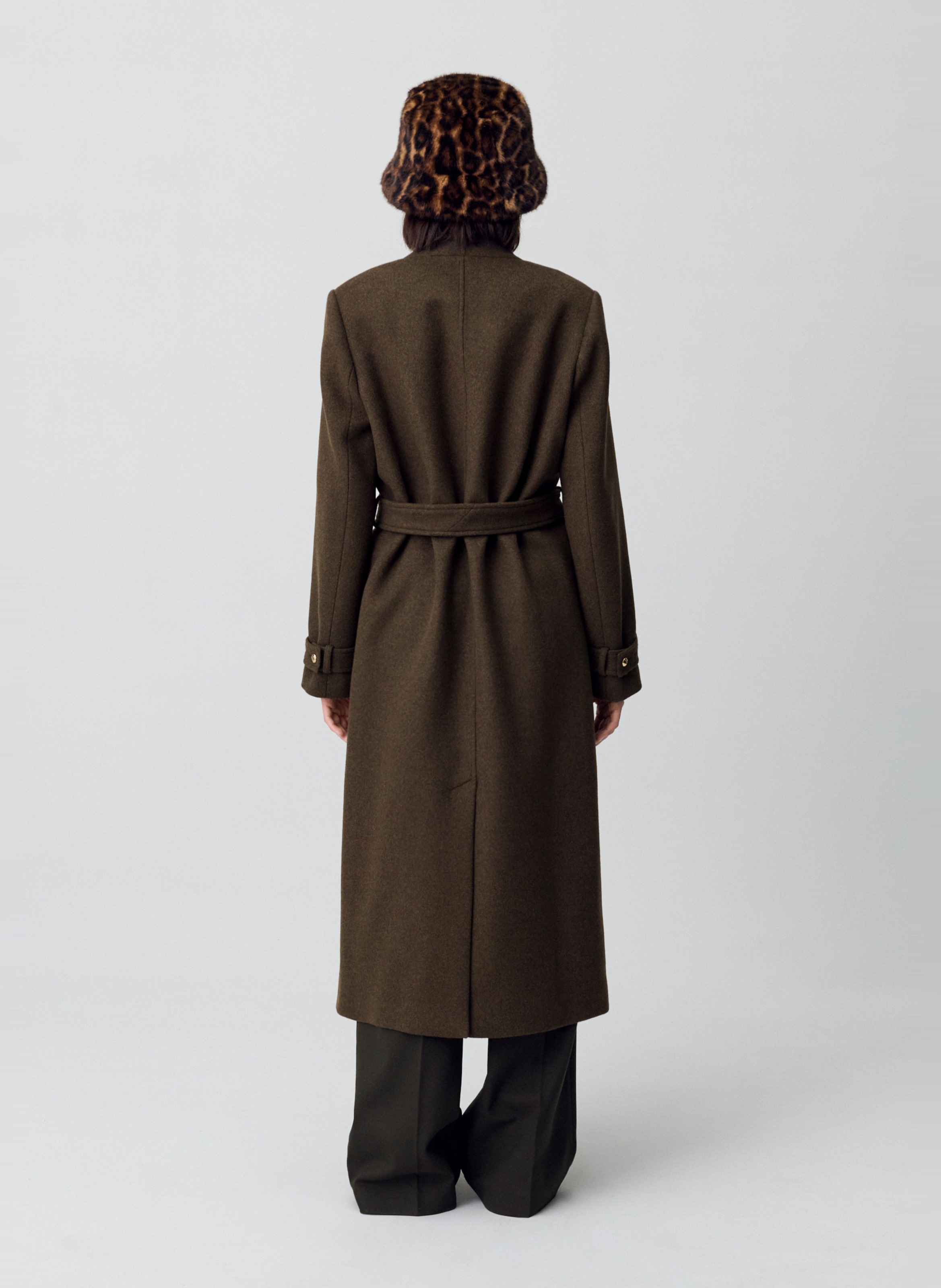 Manteau droit col v en laine mélangée galika CLAUDIE PIERLOT Kaki