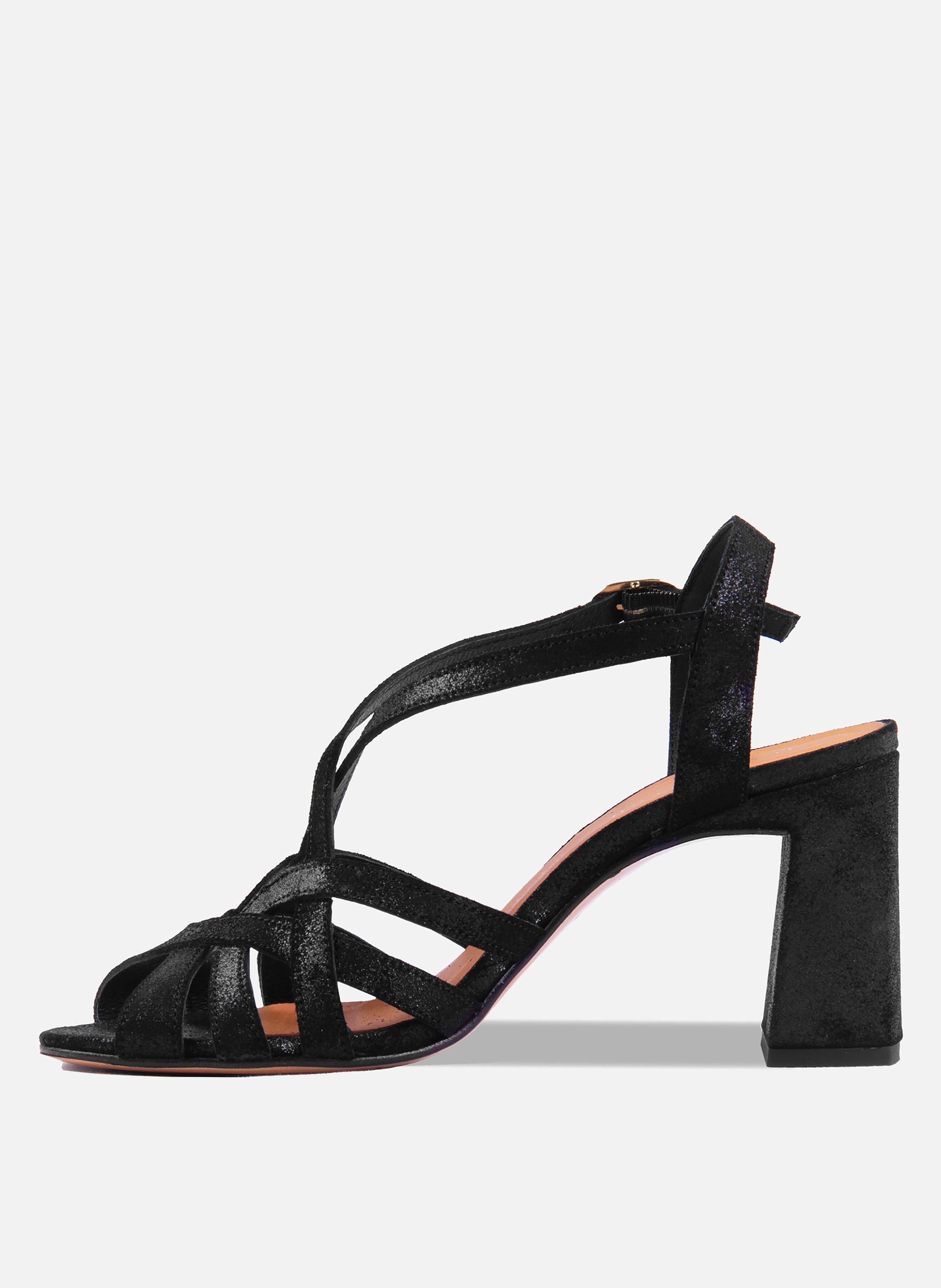 Sandales talon daphné cuir irisé JULES & JENN Noir