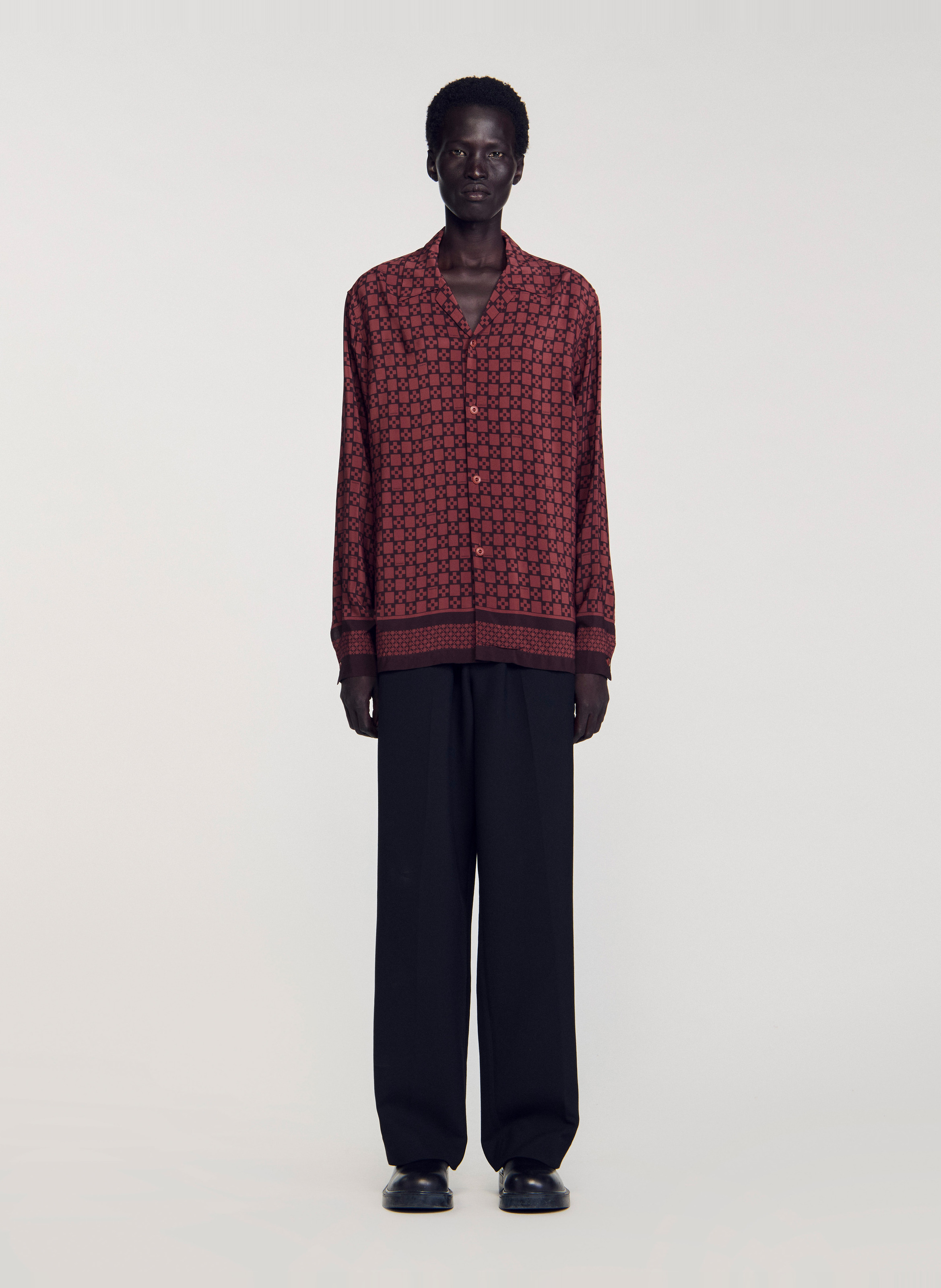 Chemise droite col cubain SANDRO Marron