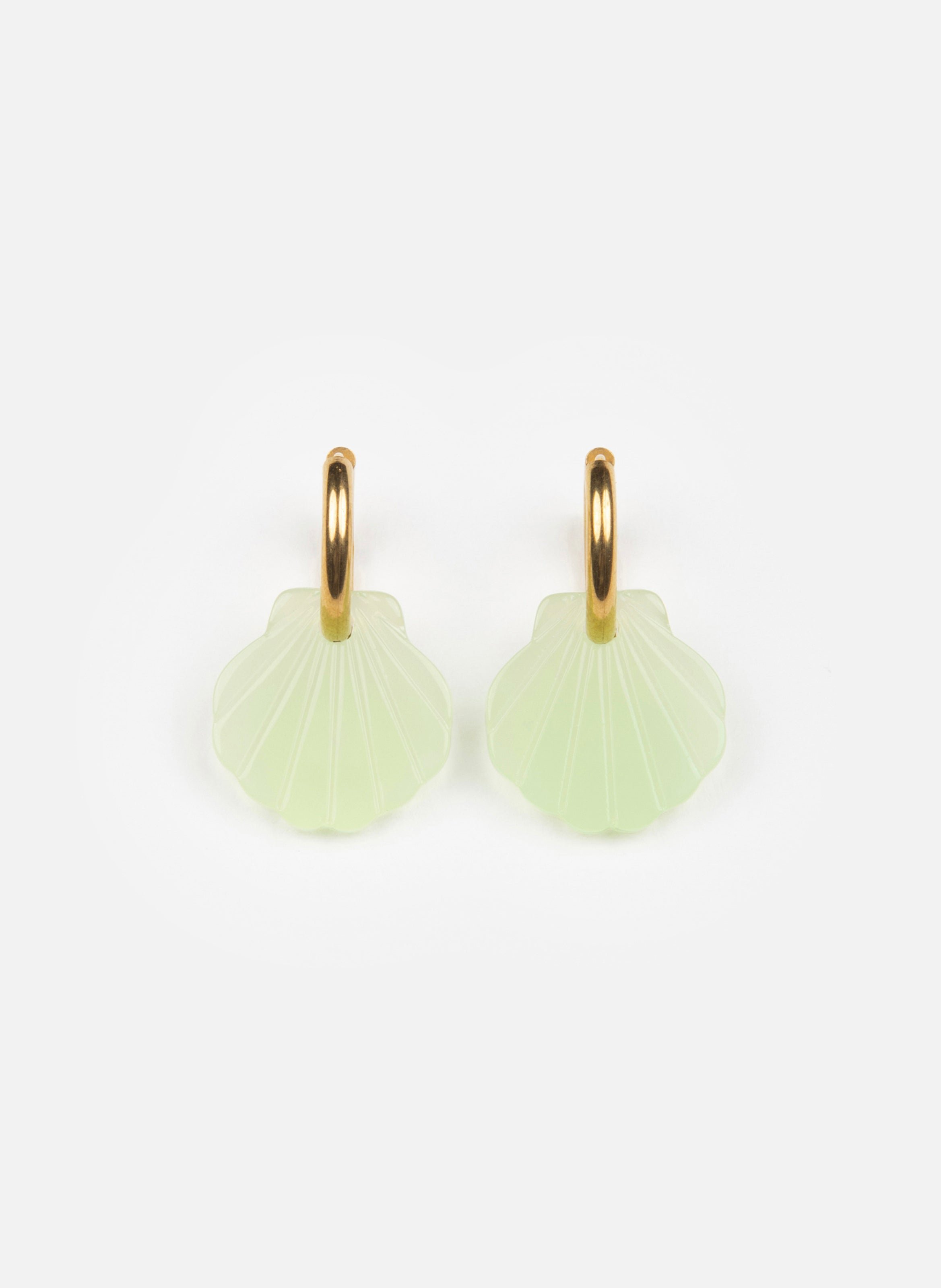 Boucles d'oreilles baby mermaid avec anneaux en acier inoxydable doré  Vert amande