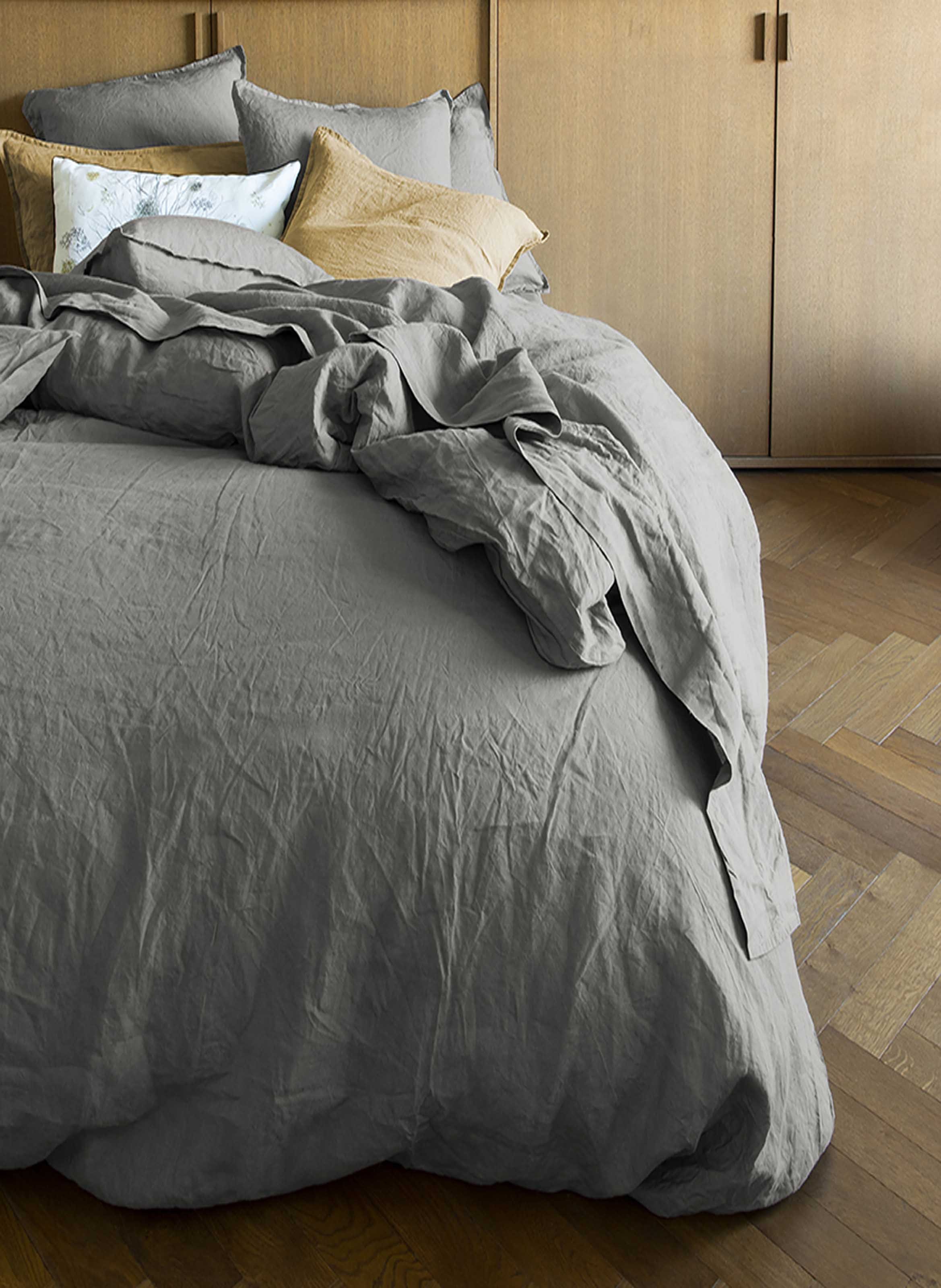 Housse de couette unie en lin lavé, made in france, nouvelle vague ALEXANDRE TURPAULT Gris