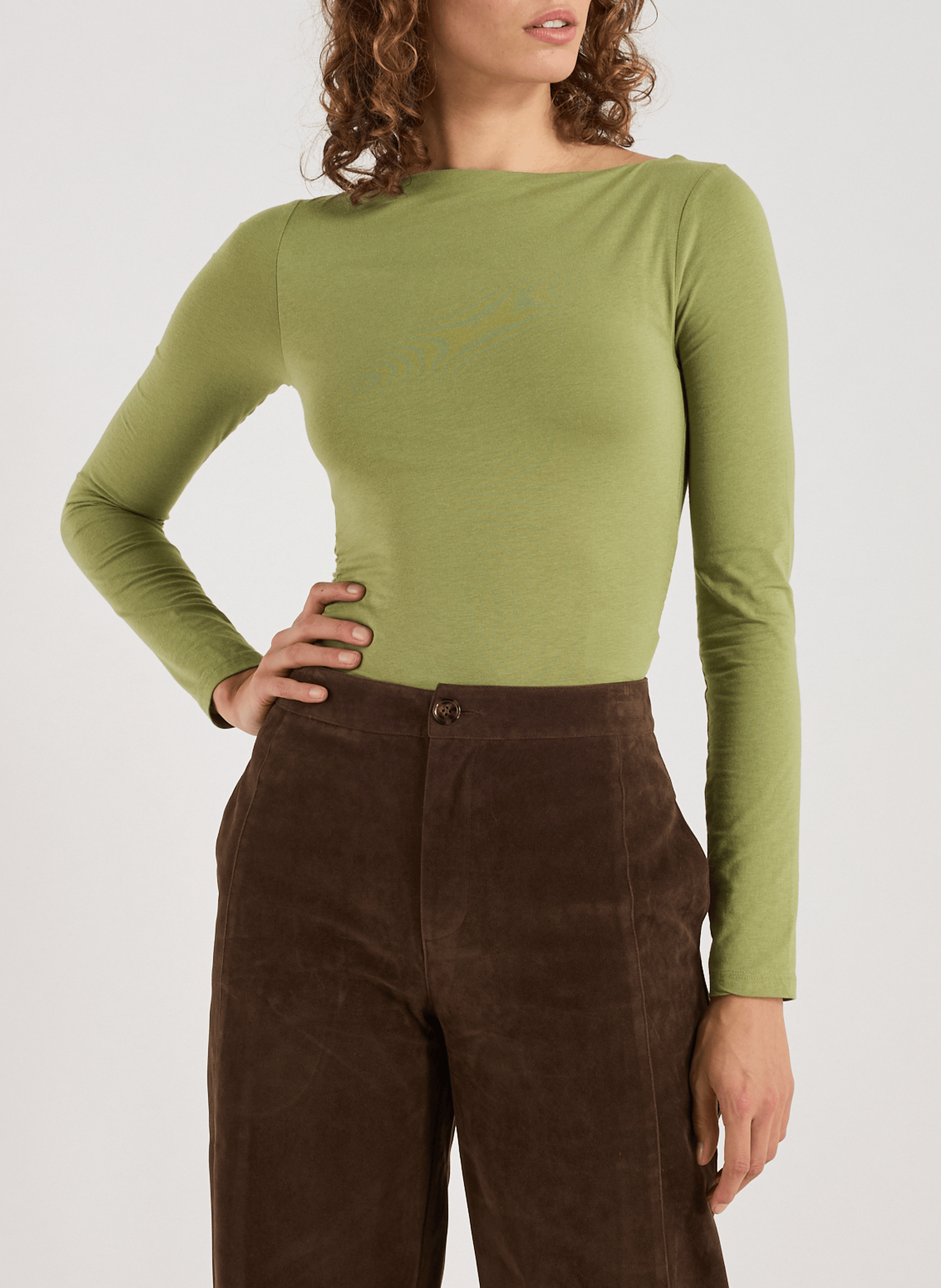 TOPSHOP Fitted long-sleeve top Brown