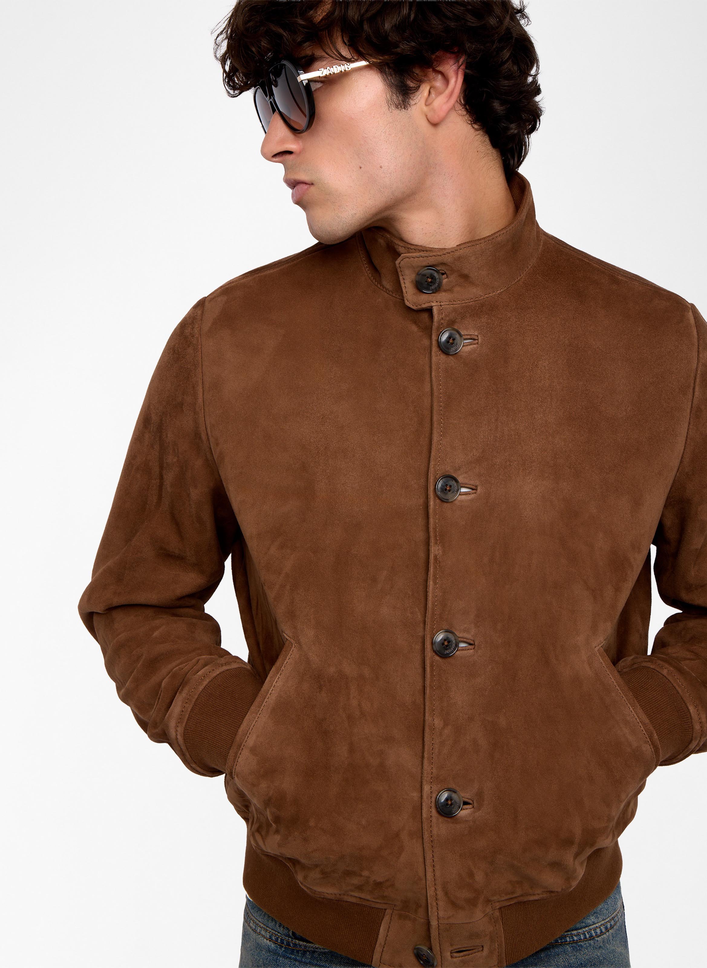 Blouson droit col montant en cuir velours lonni ZADIG&VOLTAIRE Marron