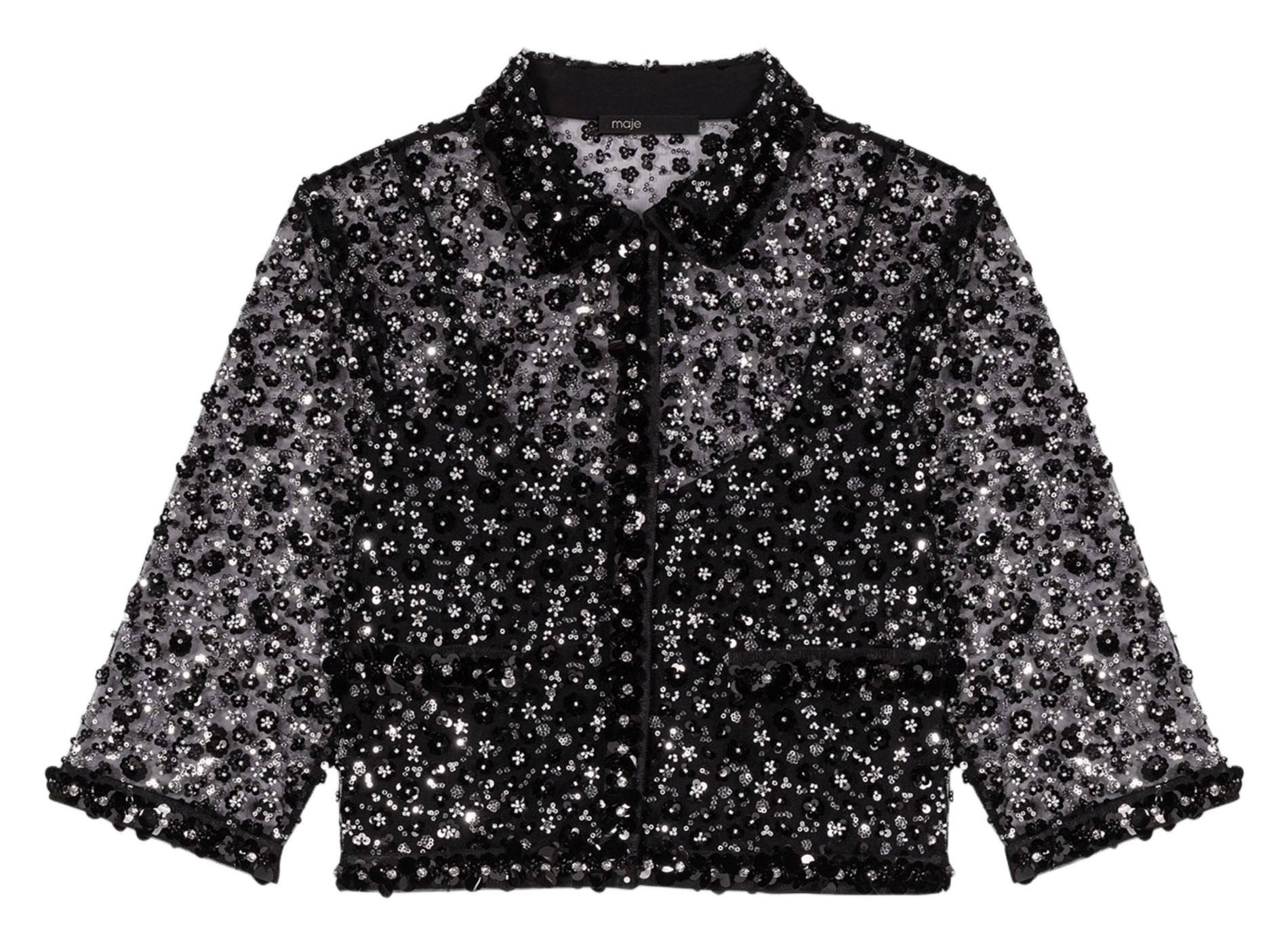 Top col classique en tulle brodé MAJE Noir