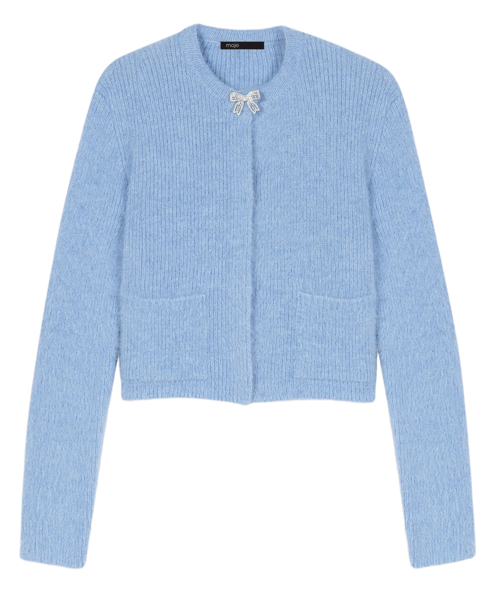 Cardigan droit col rond en maille MAJE Bleu