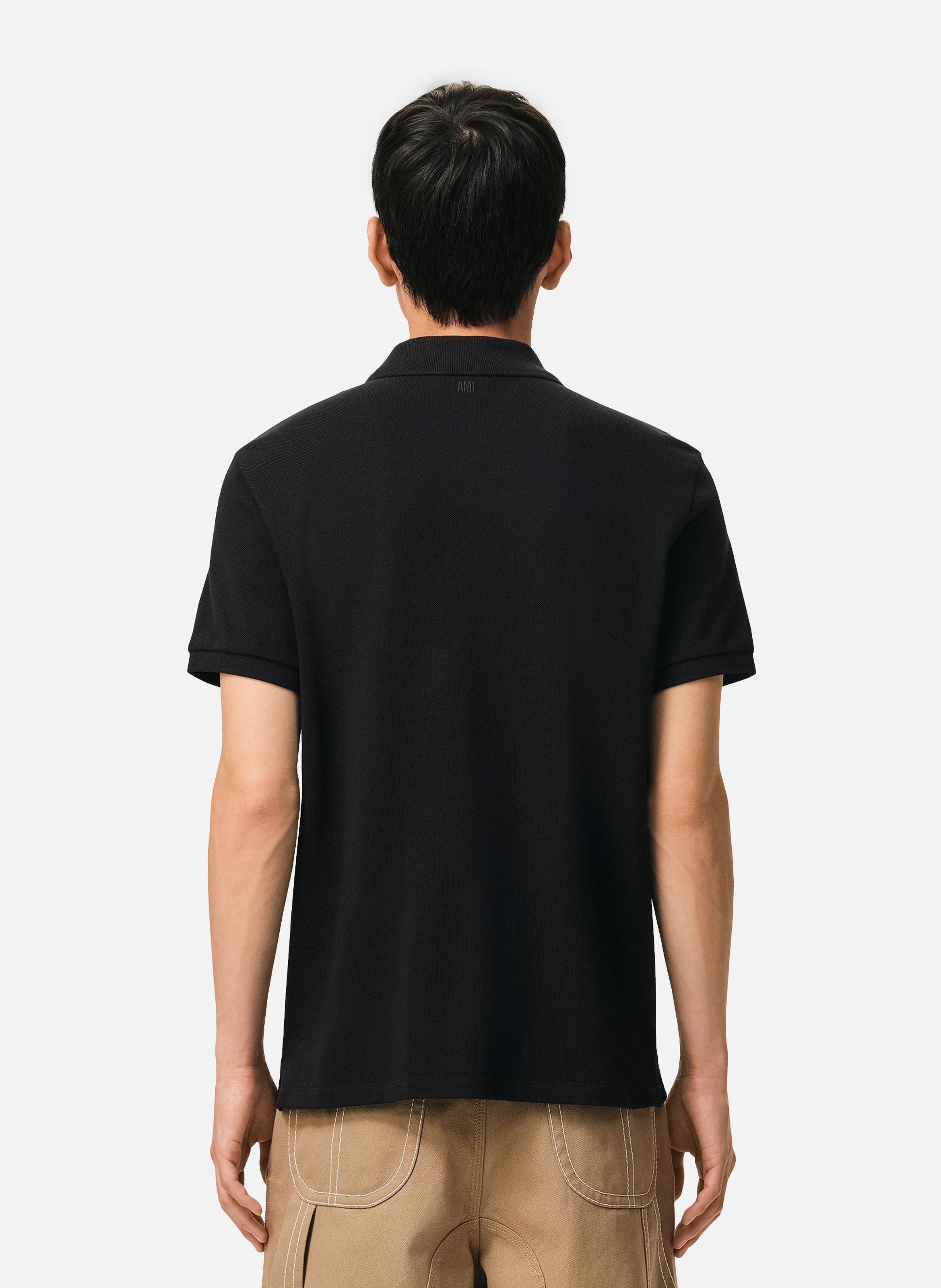 Polo ami de coeur contrasté en coton AMI PARIS Noir