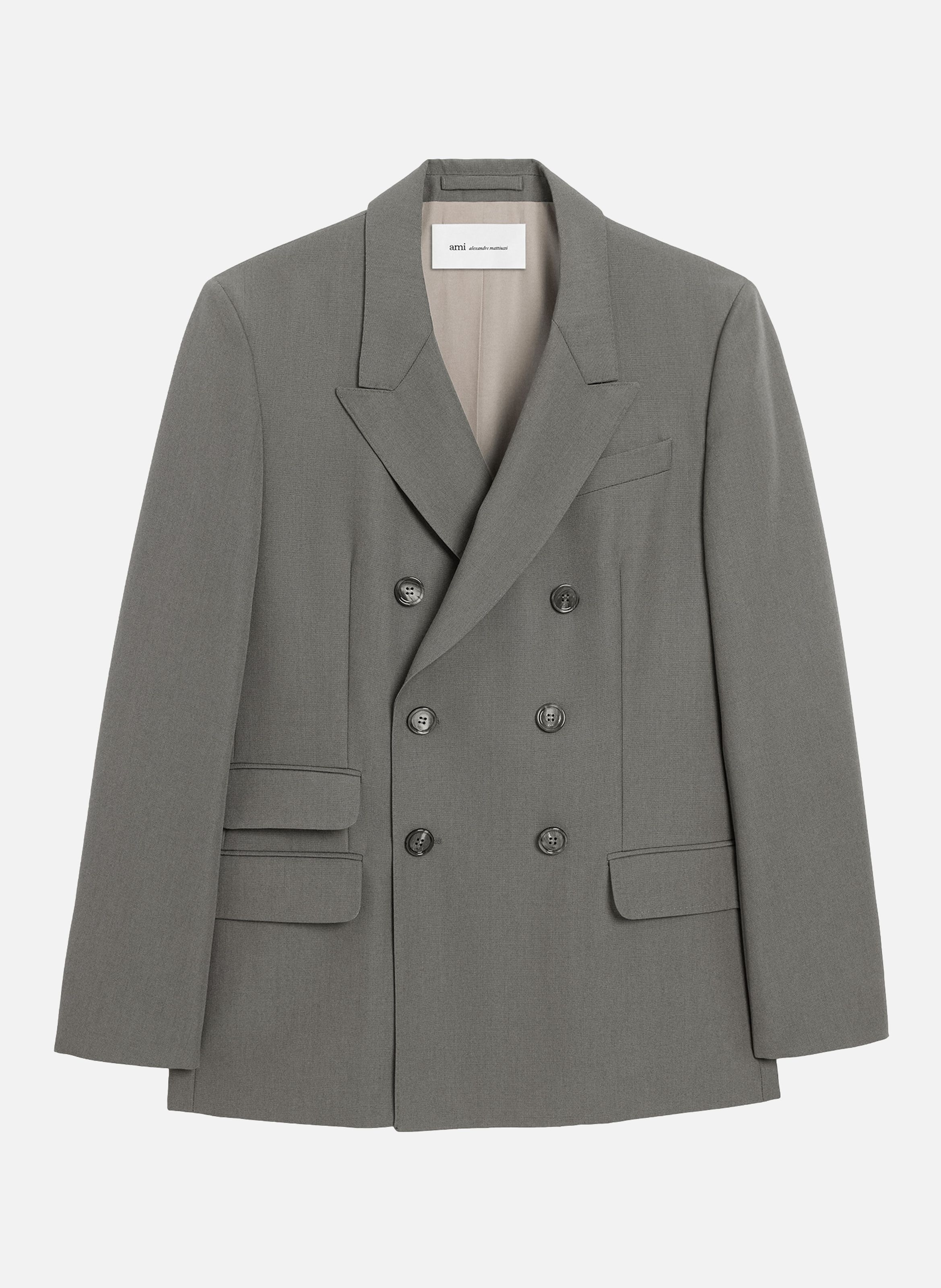 Veste droite double boutonnage en laine vierge AMI PARIS Gris