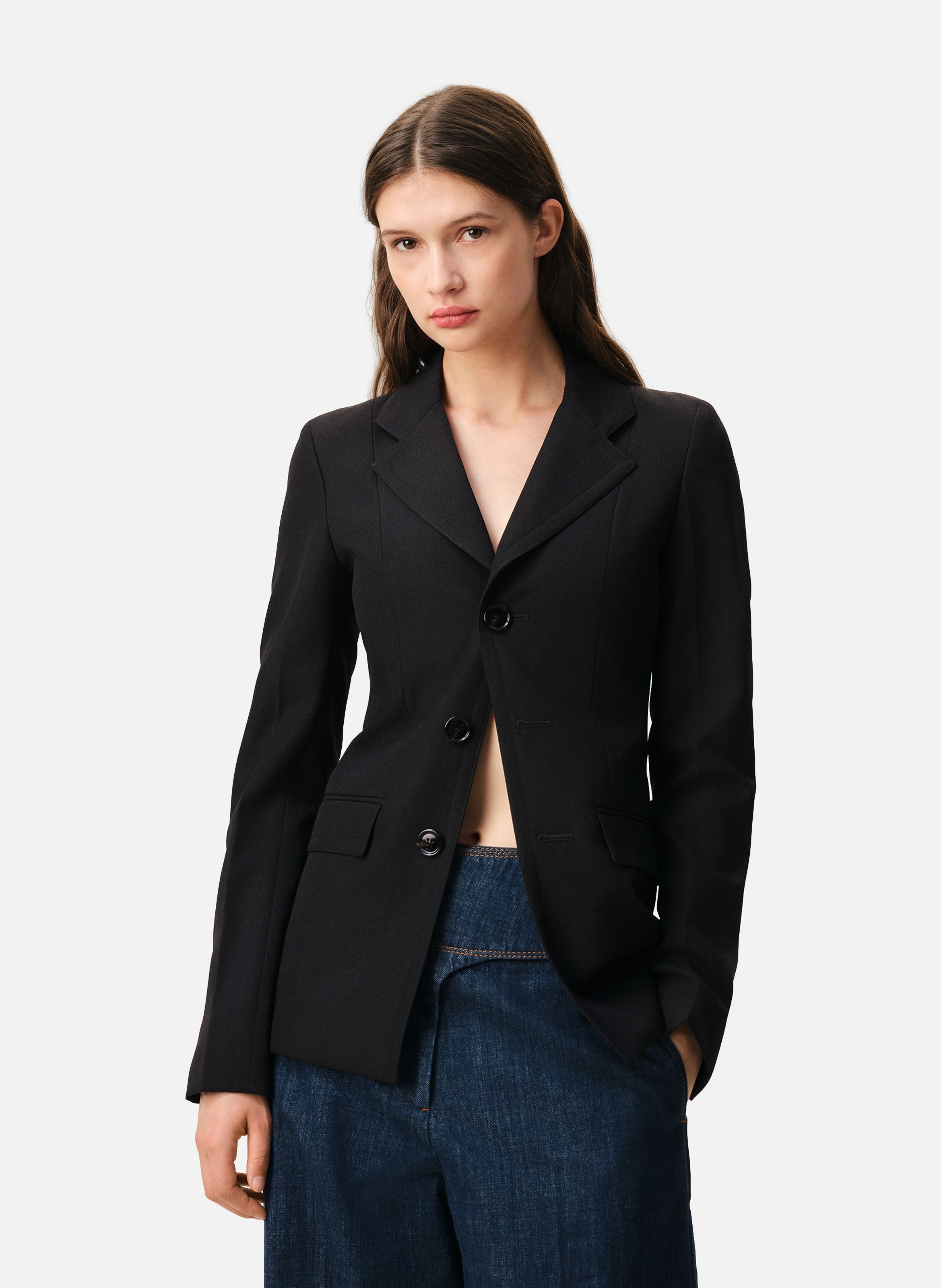 Veste cintrée simple boutonnage en laine vierge AMI PARIS Noir