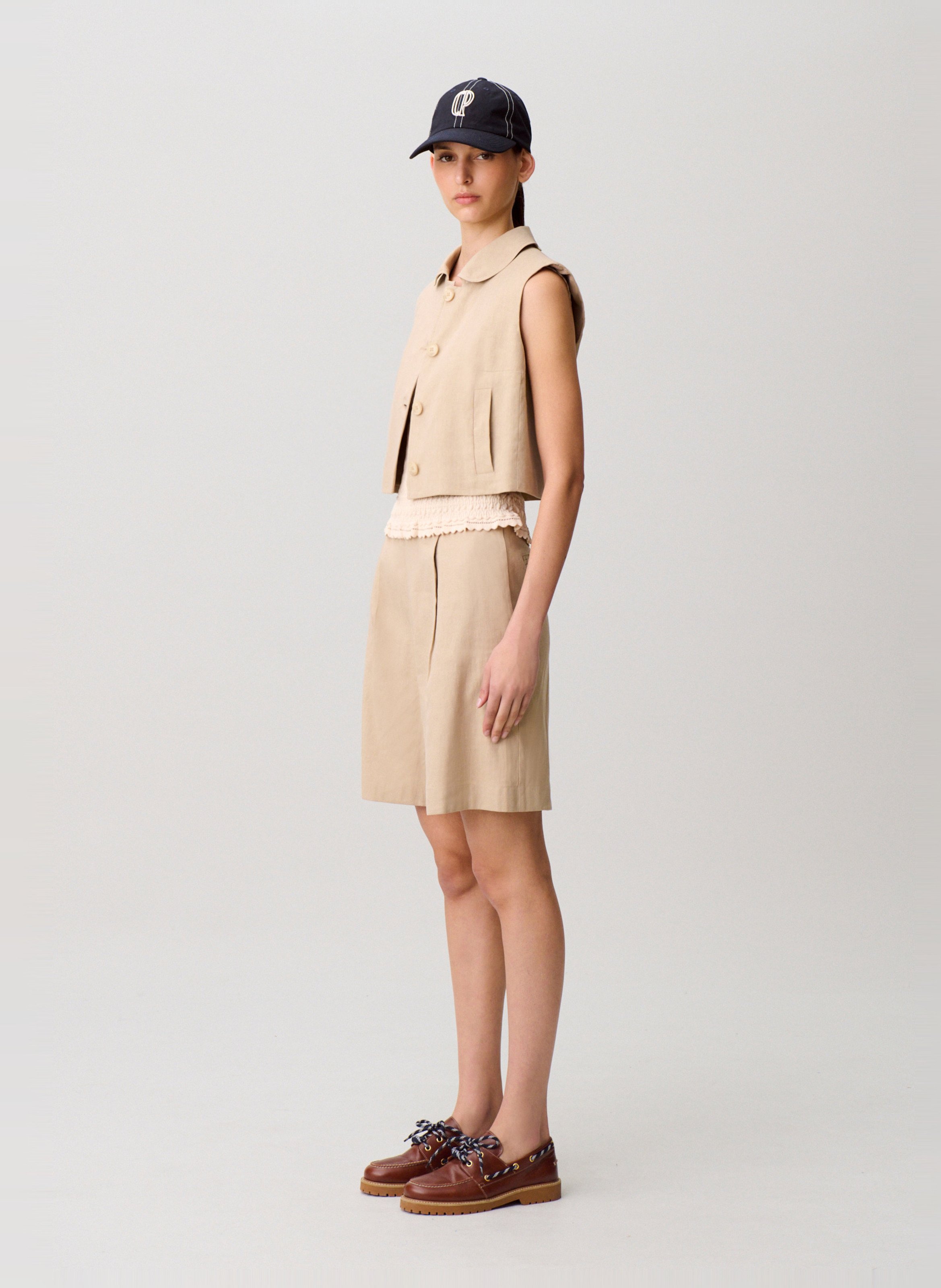 Veste droite col classique en lin et coton mélangé CLAUDIE PIERLOT Beige