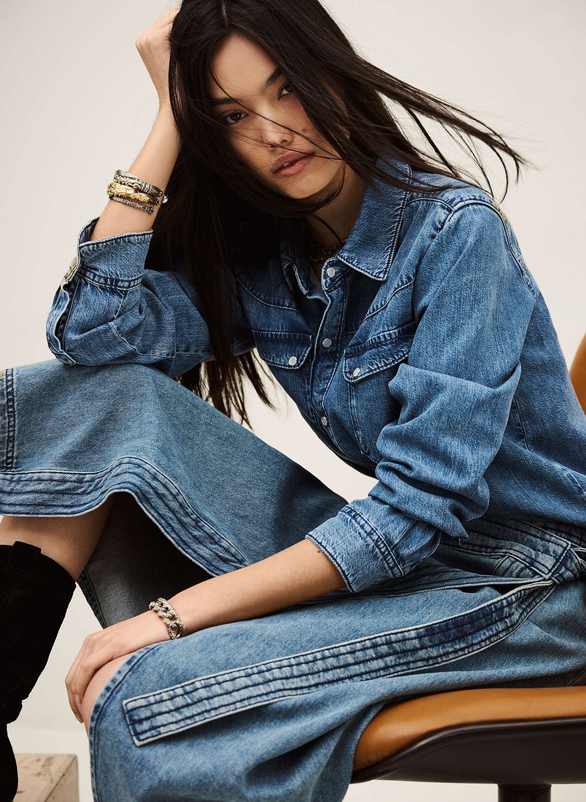 Jupe longue en coton timy BA&SH Bleu