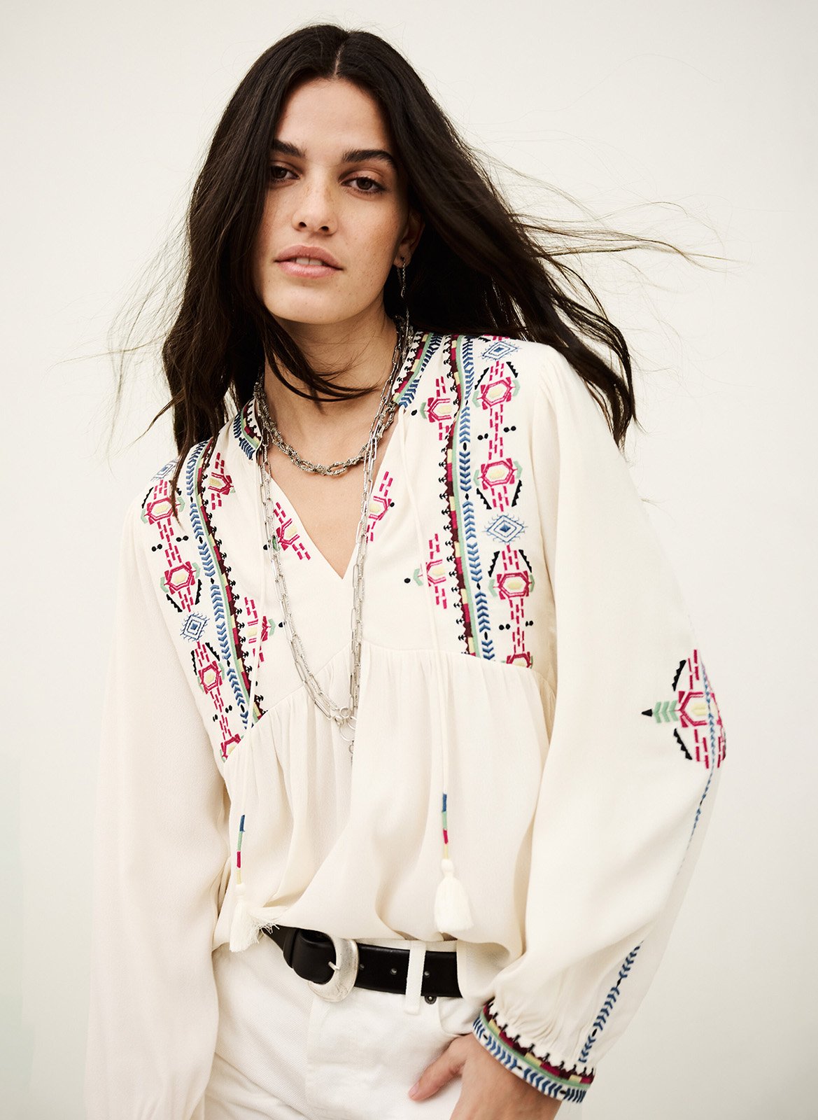 Blouse ample brodée tilt BA&SH Beige