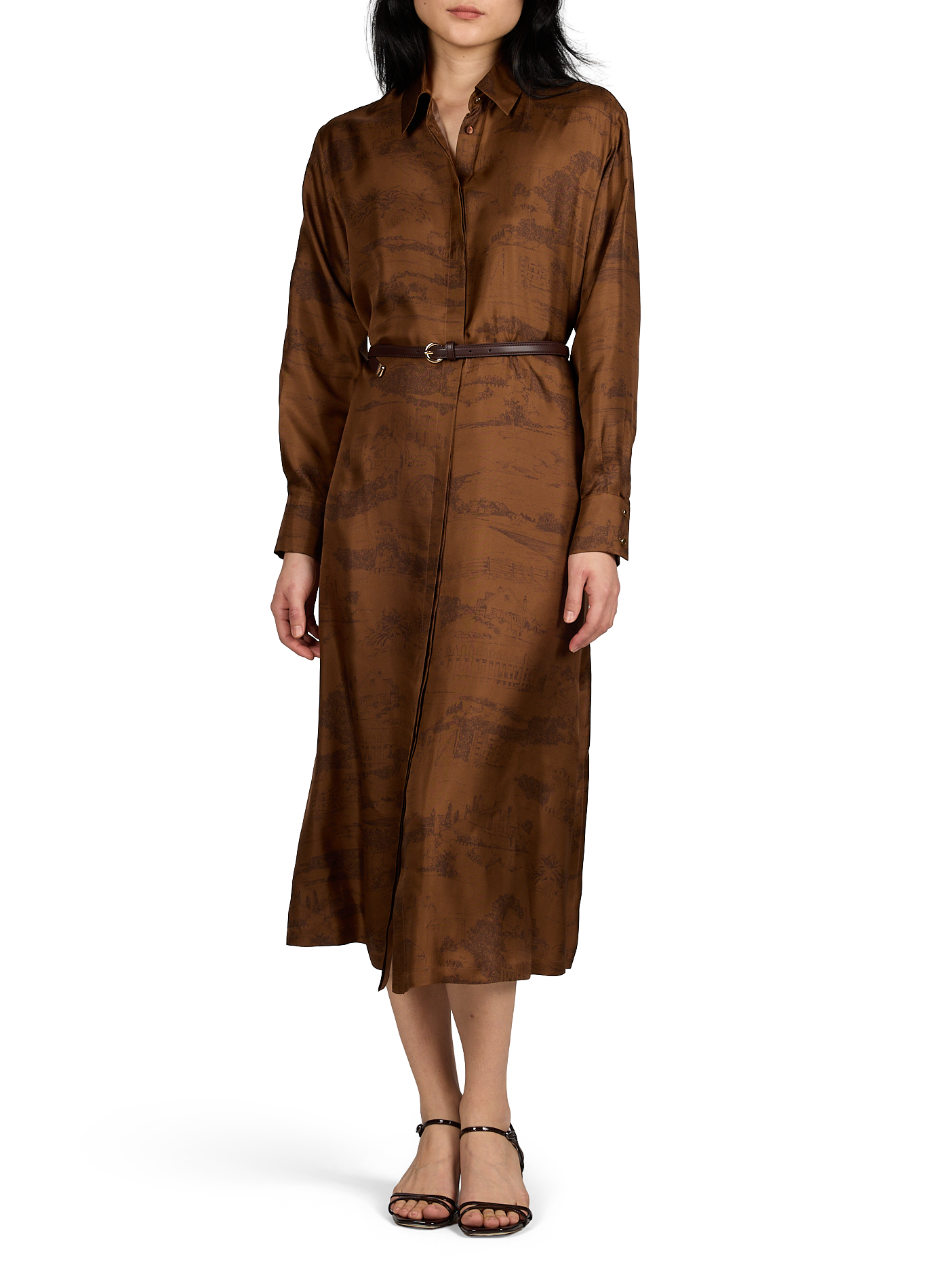 Robe satinée et imprimée en soie MAX MARA STUDIO Marron