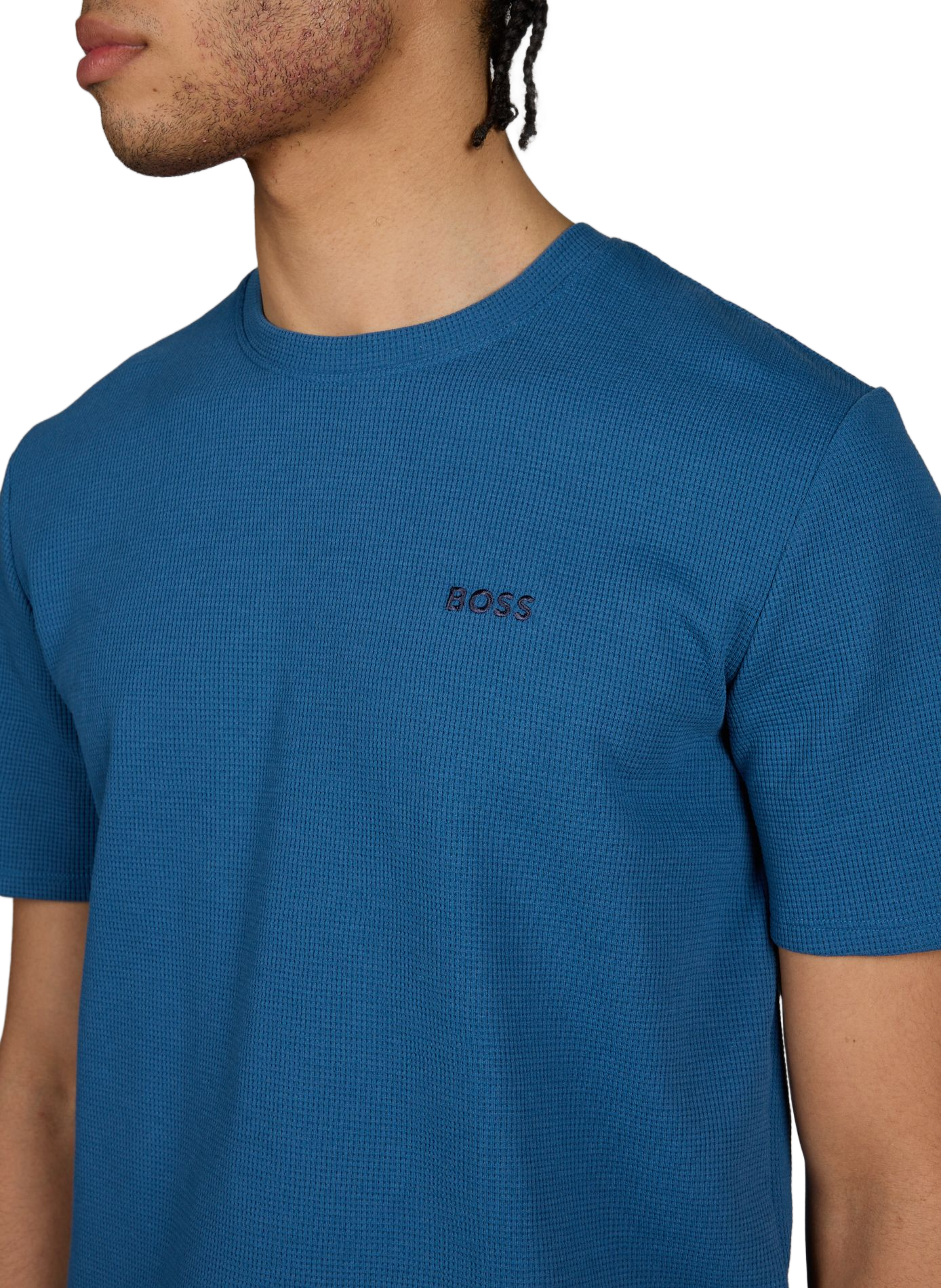 T-shirt à col rond en coton piqué mélangé BOSS Bleu