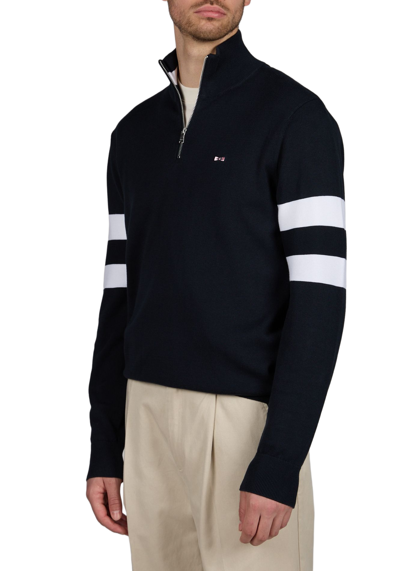 Pull col montant en coton à double rayures EDEN PARK Bleu