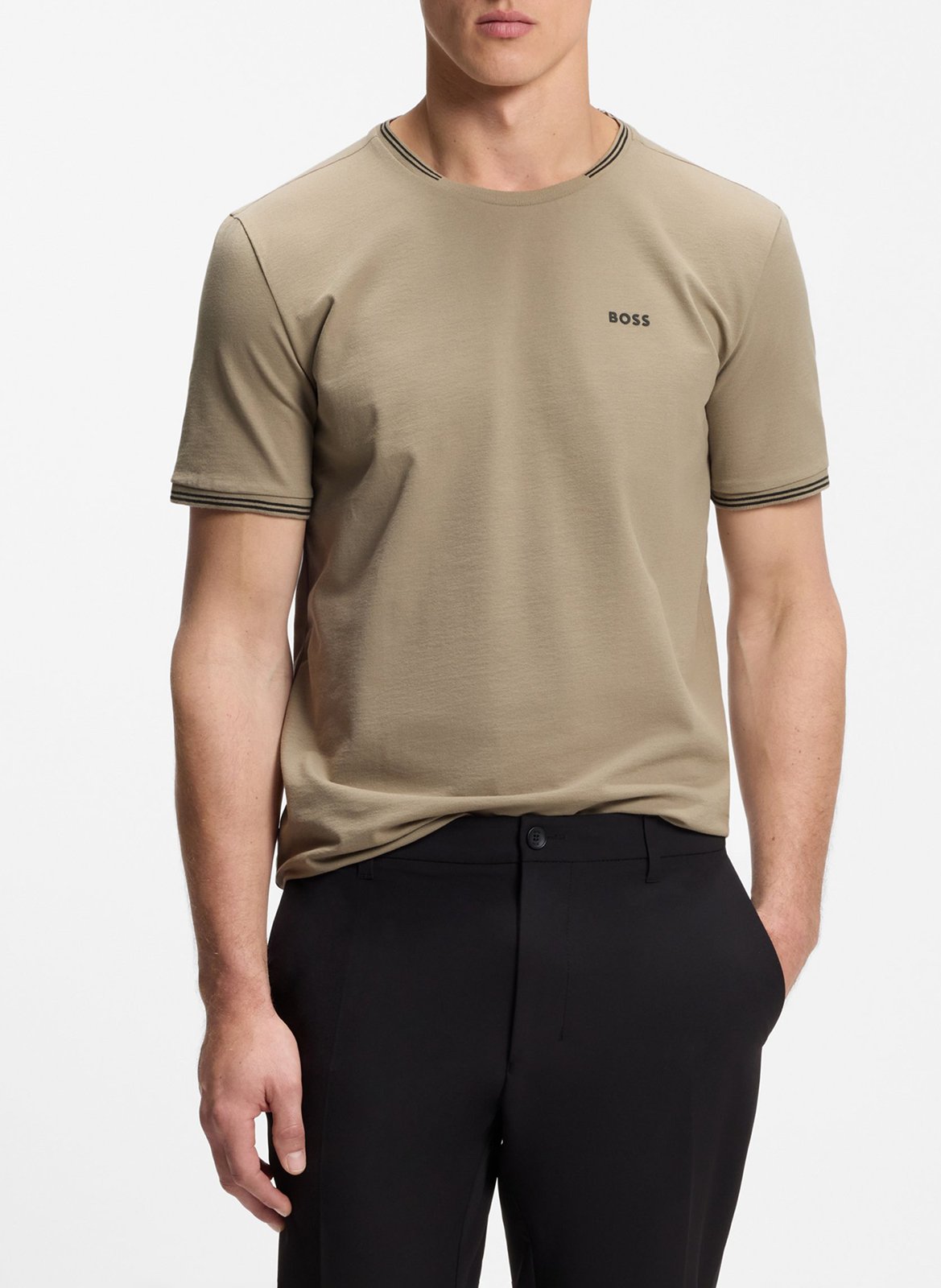 Tee-shirt col rond en coton mélangé BOSS Kaki