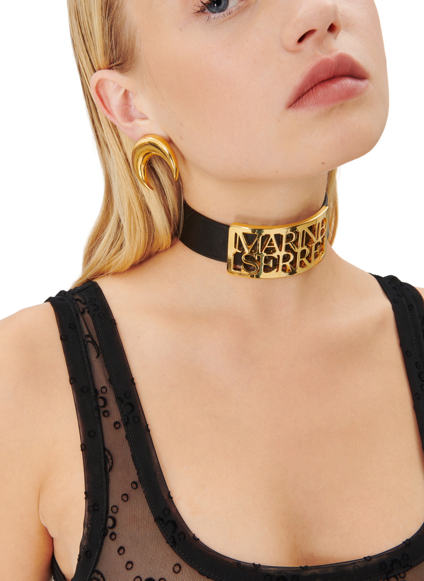Upcycled gold plated single moon stud earring MARINE SERRE Golden