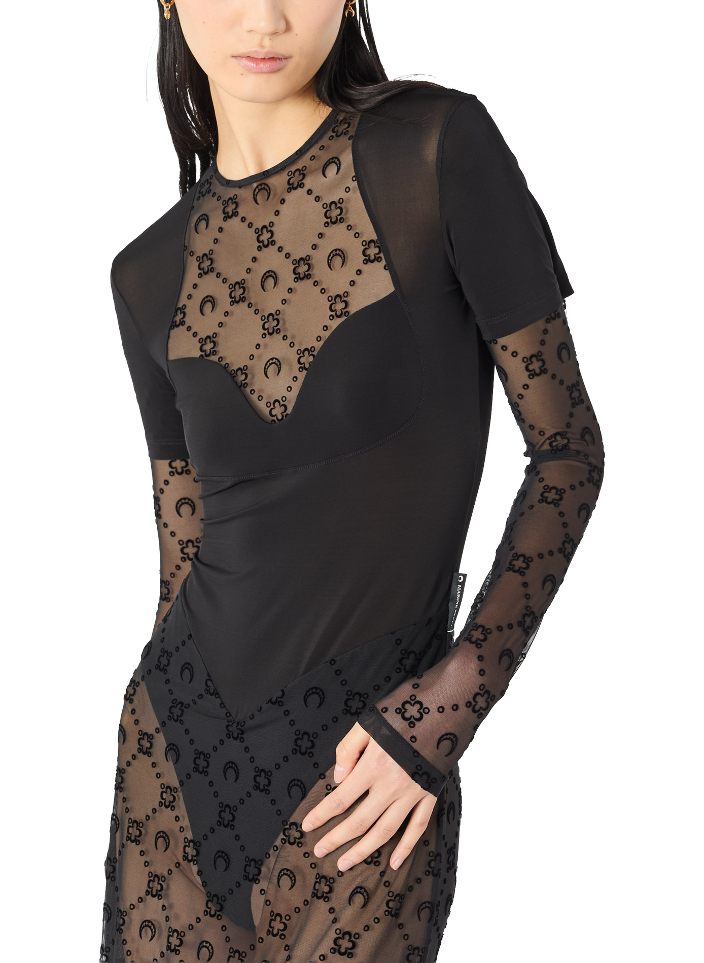 Layered jersey mesh flock long dress MARINE SERRE Black
