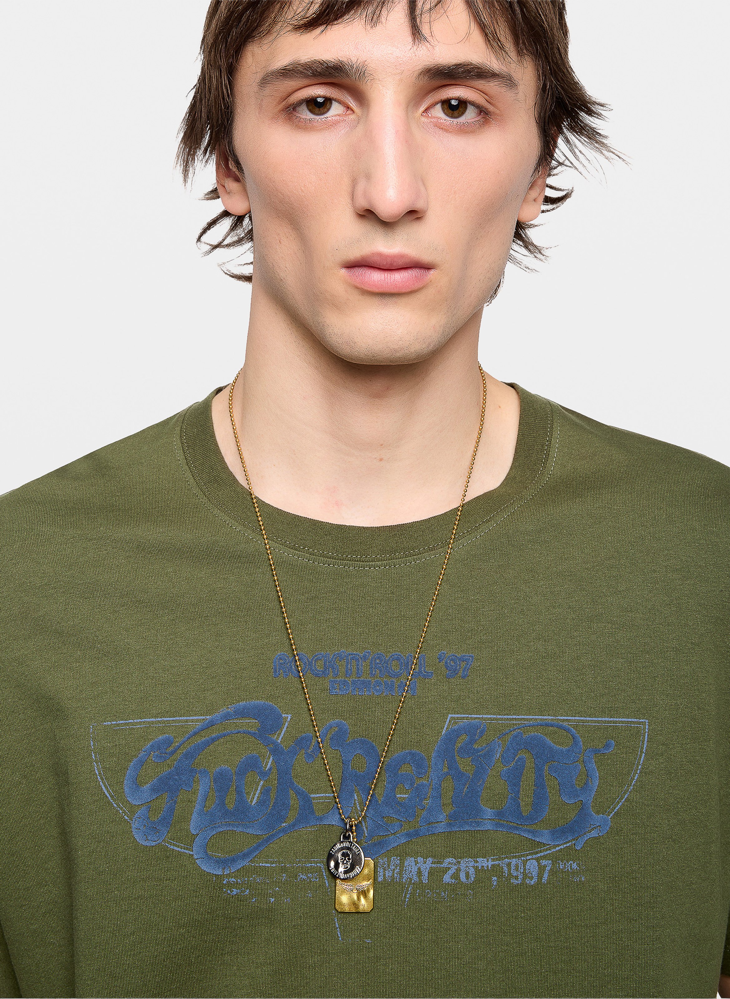 Tee-shirt droit col rond sérigraphié en coton bio toddy ZADIG&VOLTAIRE Kaki