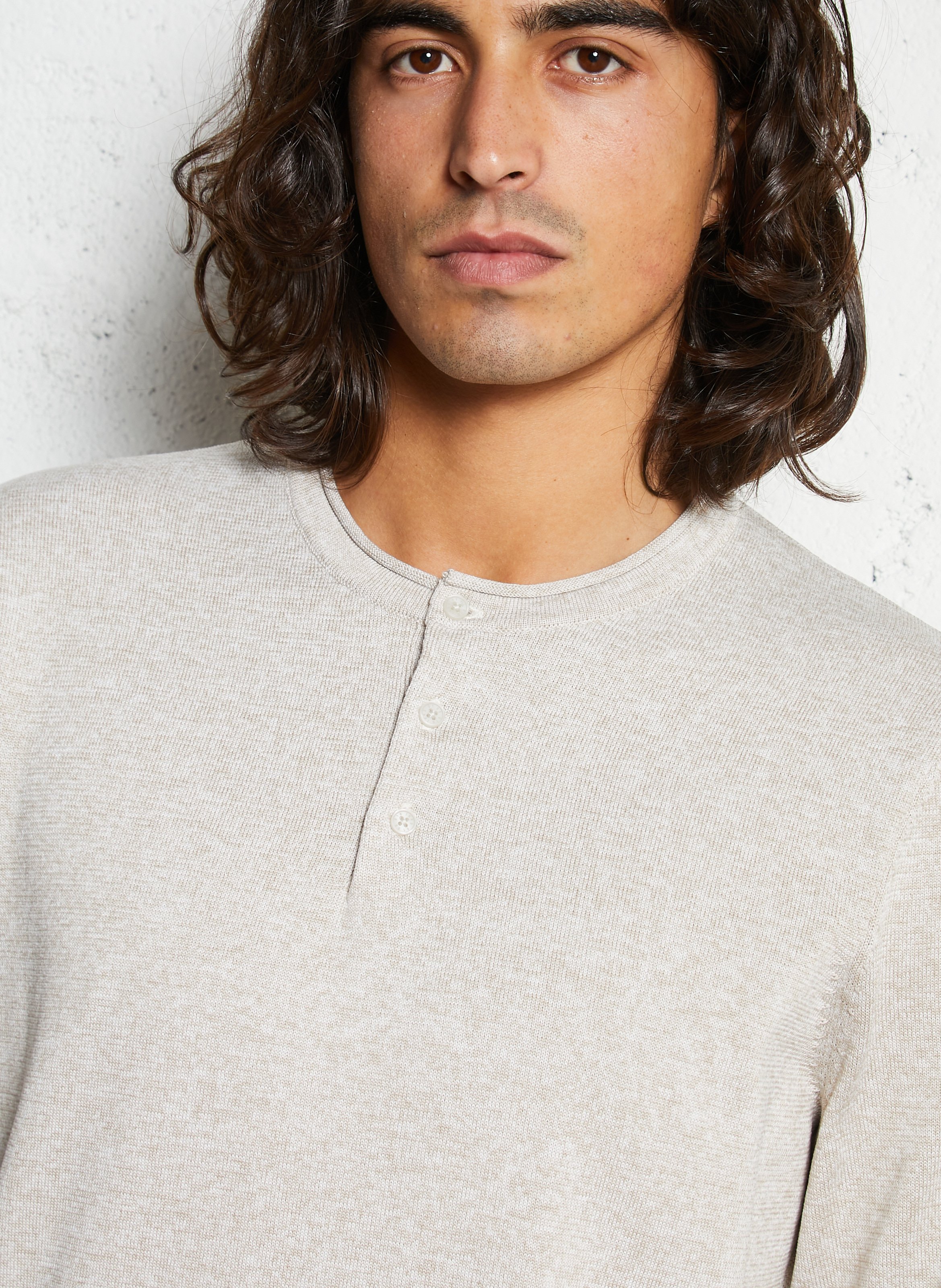 Pull droit col tunisien chiné IKKS Beige