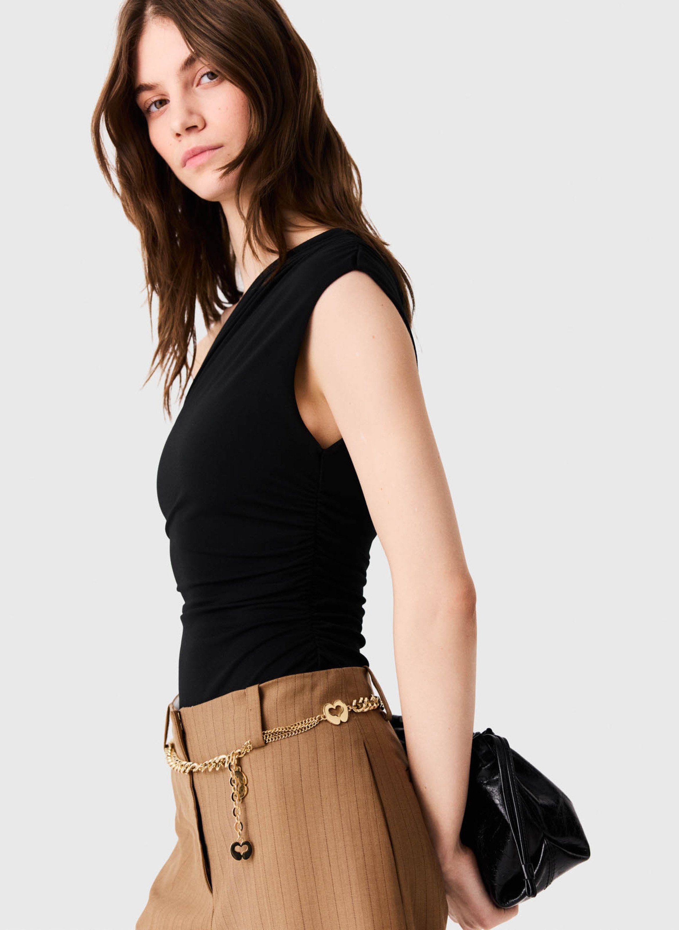Body drapé asymétrique uni MAJE Noir
