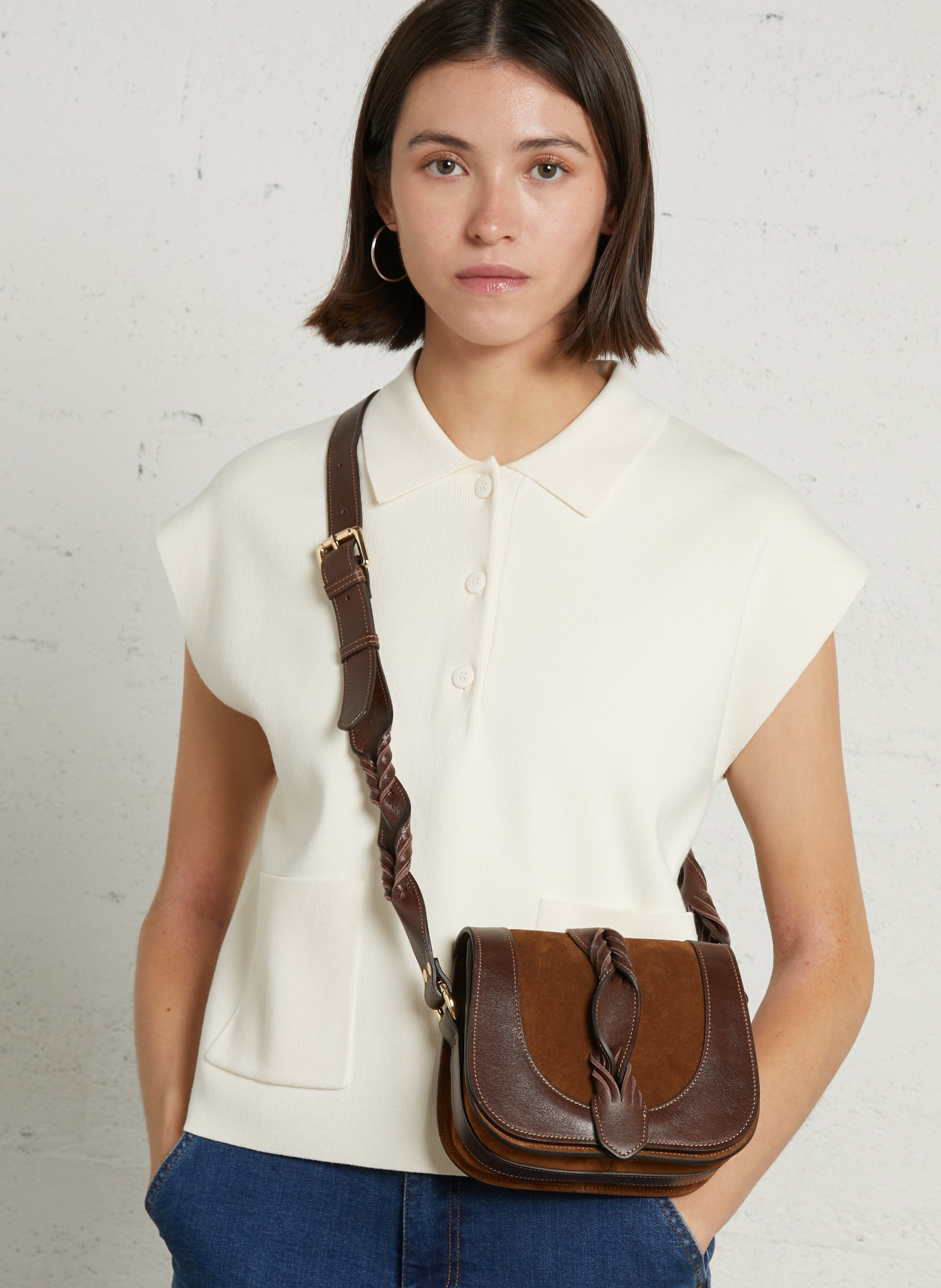 Sac bandoulière en cuir victor MAISON 123 Beige