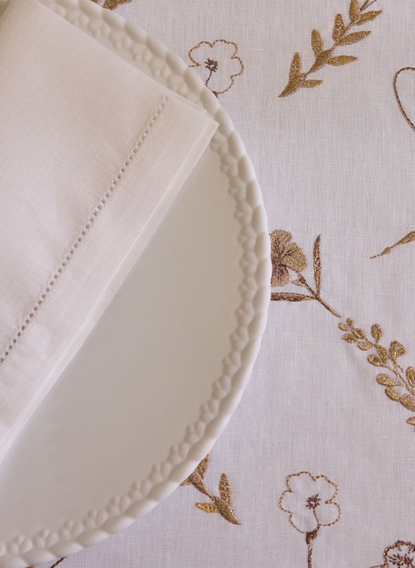 Nappe brodée en lin, 170 gr/m², valse de lin ALEXANDRE TURPAULT Blanc