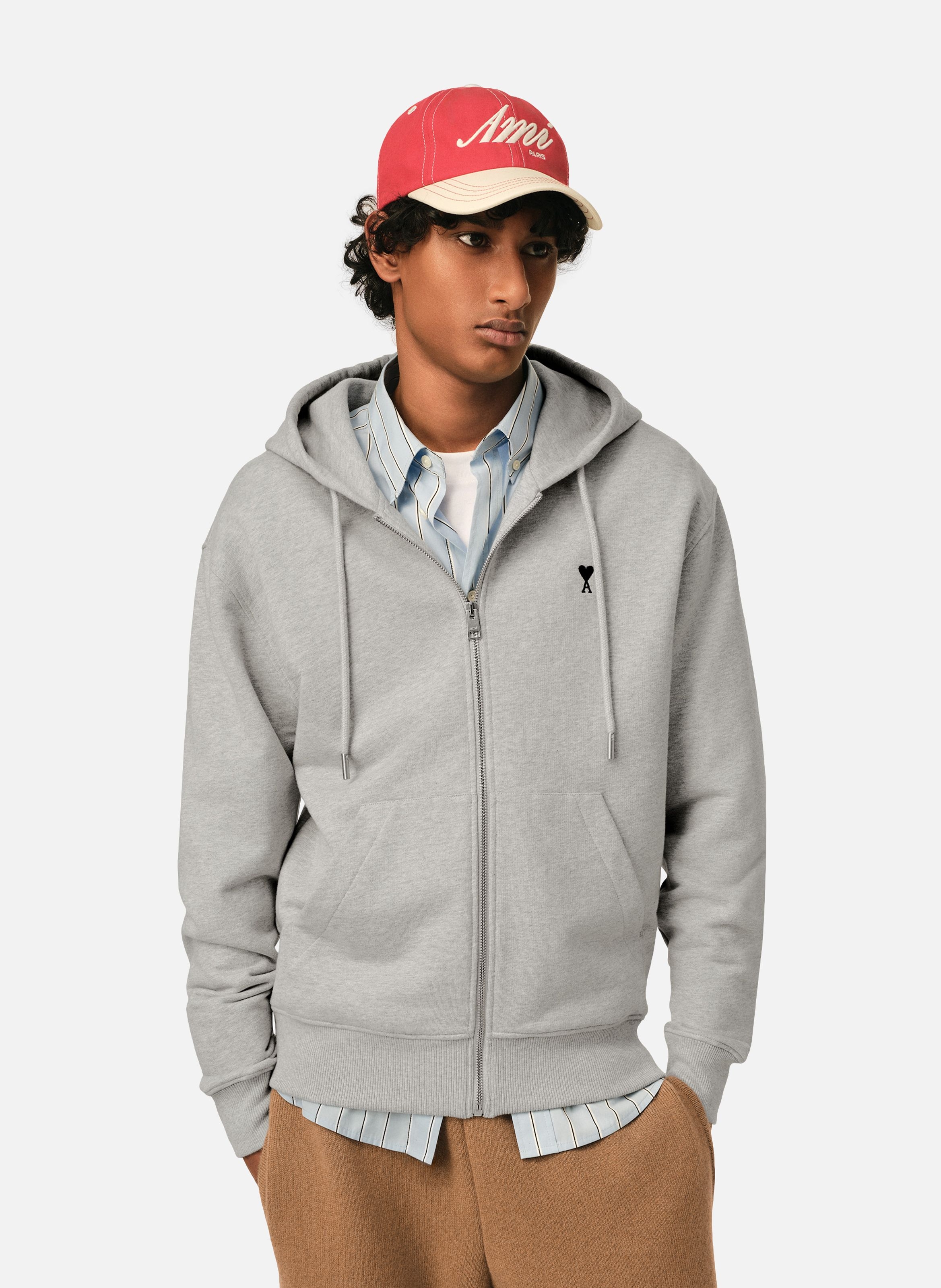Hoodie zippé ami de coeur en coton AMI PARIS Gris