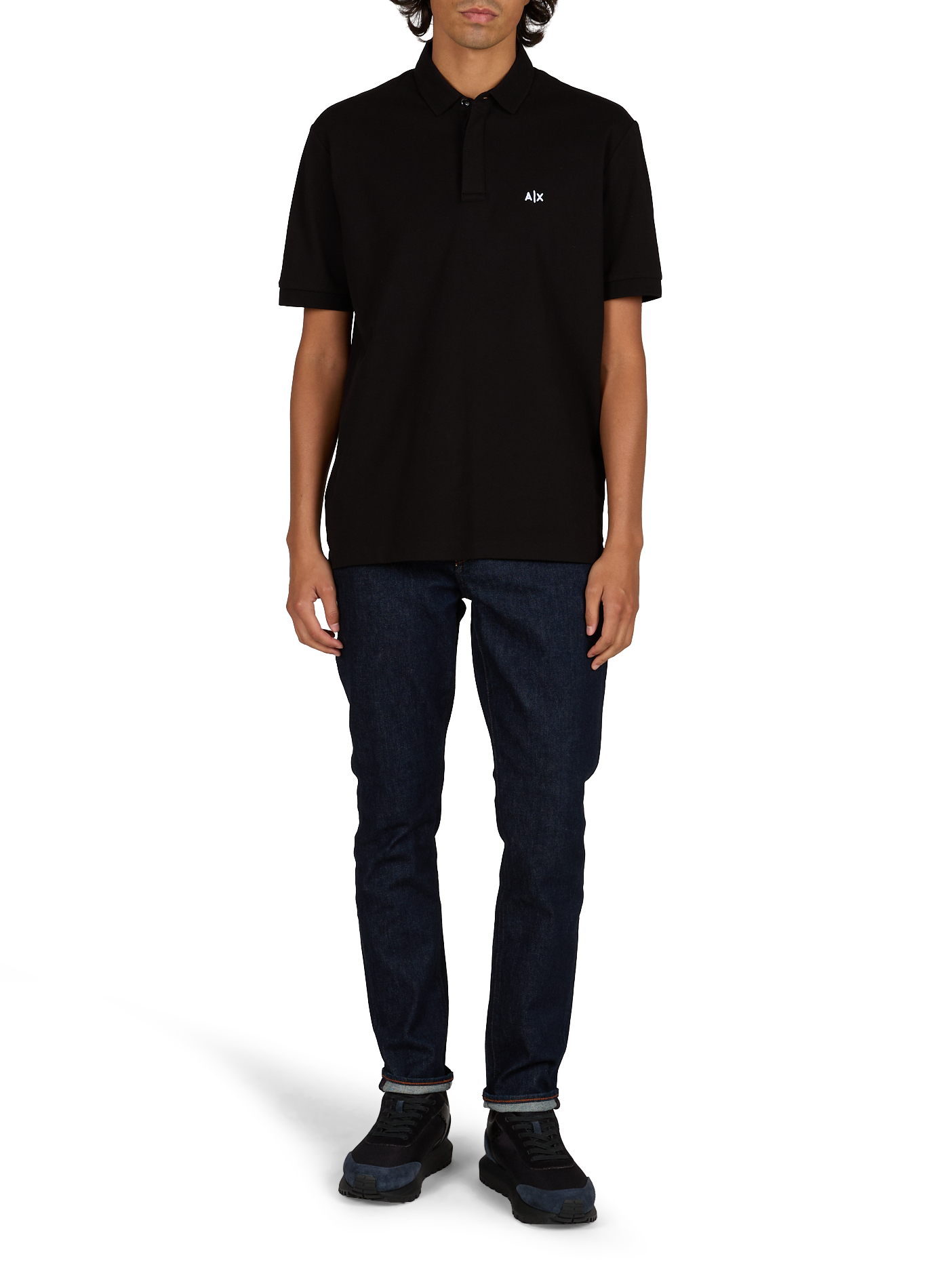 Rechte polo met geborduurd logo in gemengd katoen ARMANI EXCHANGE Zwart