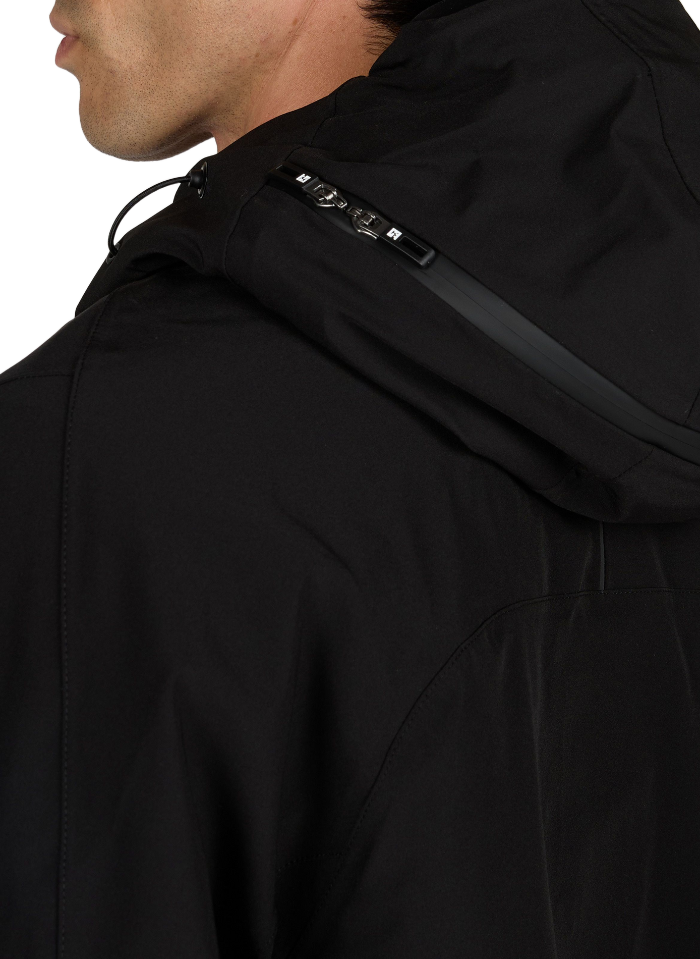 Long straight plain hooded parka KRAKATAU Black