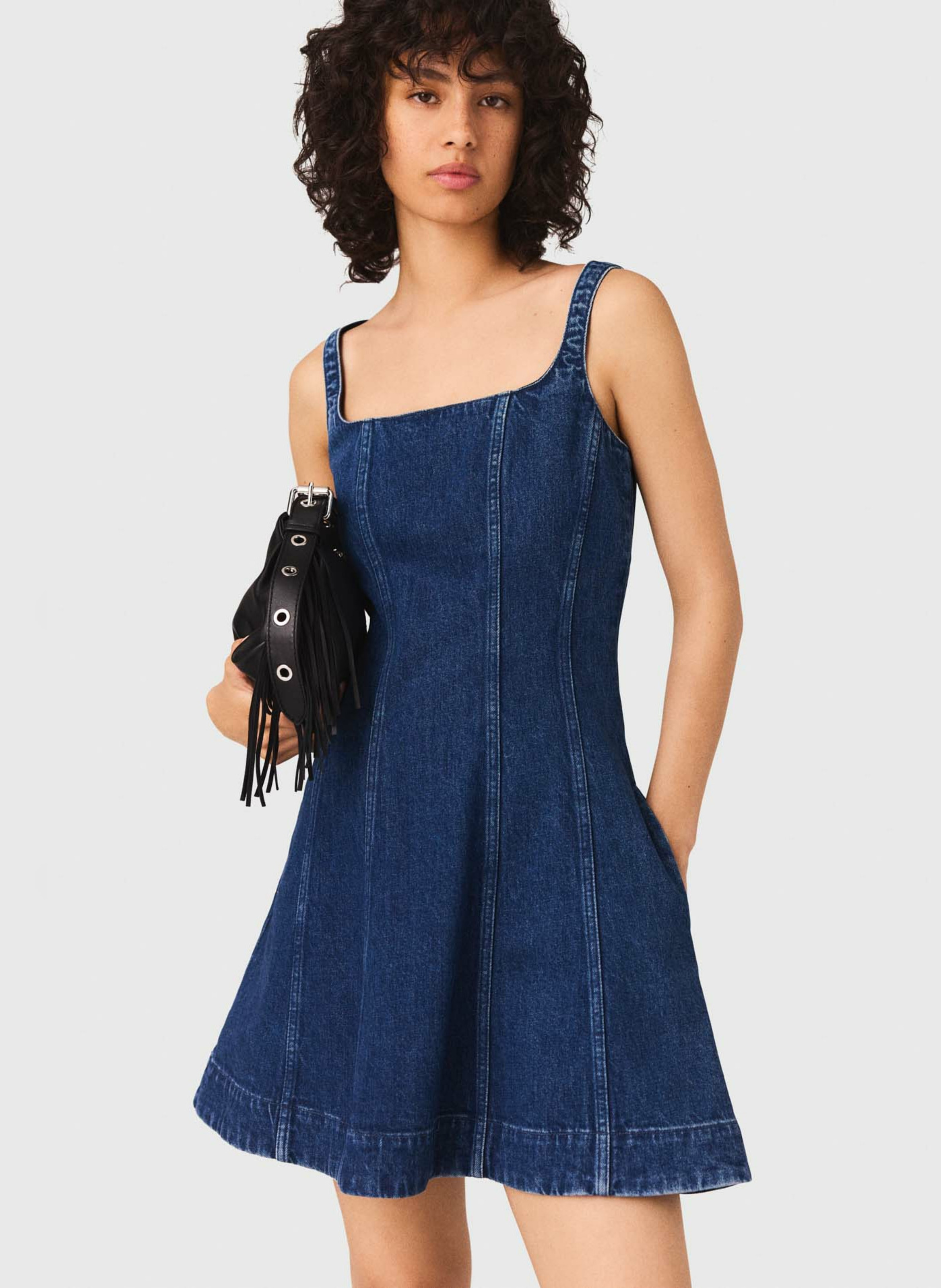 Robe courte évasée en denim MAJE Bleu