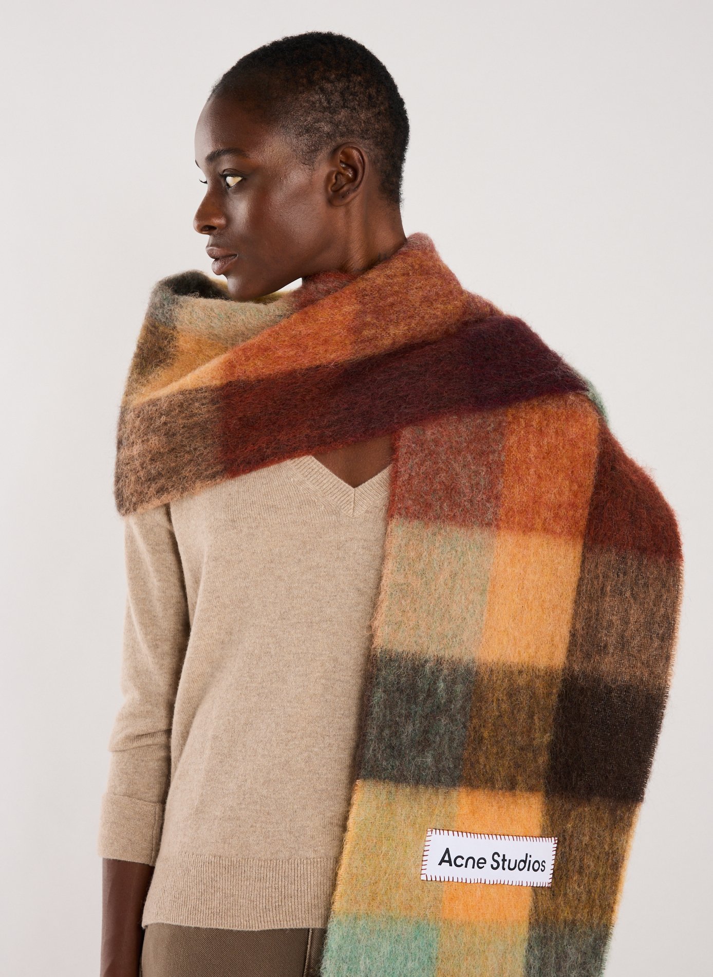 Echarpe à carreaux en laine mélangée ACNE STUDIOS Multicolore