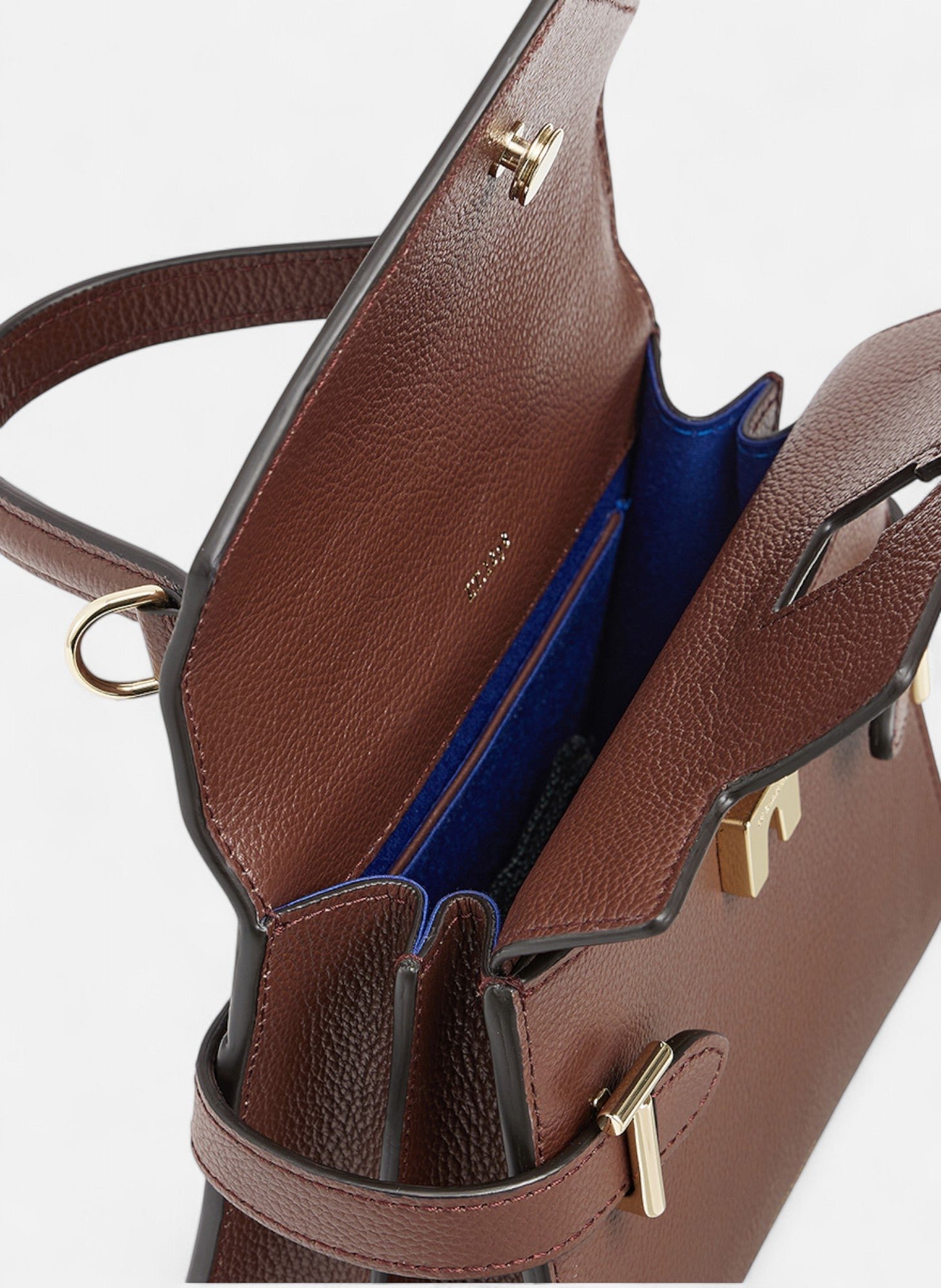 Petit sac à main double rabat emilie en cuir grainé LE TANNEUR Marron