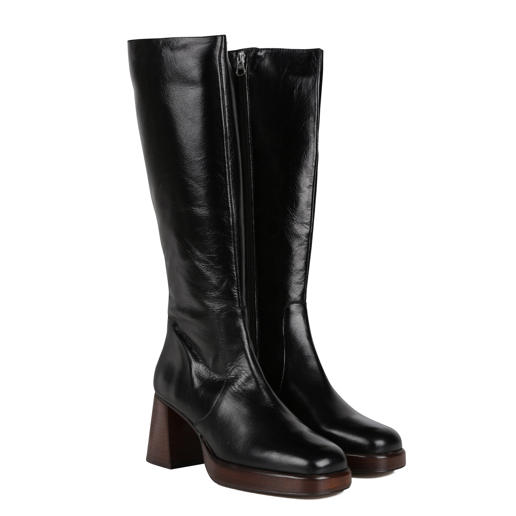Bottes talons hauts bout carré en cuir betina JONAK Noir