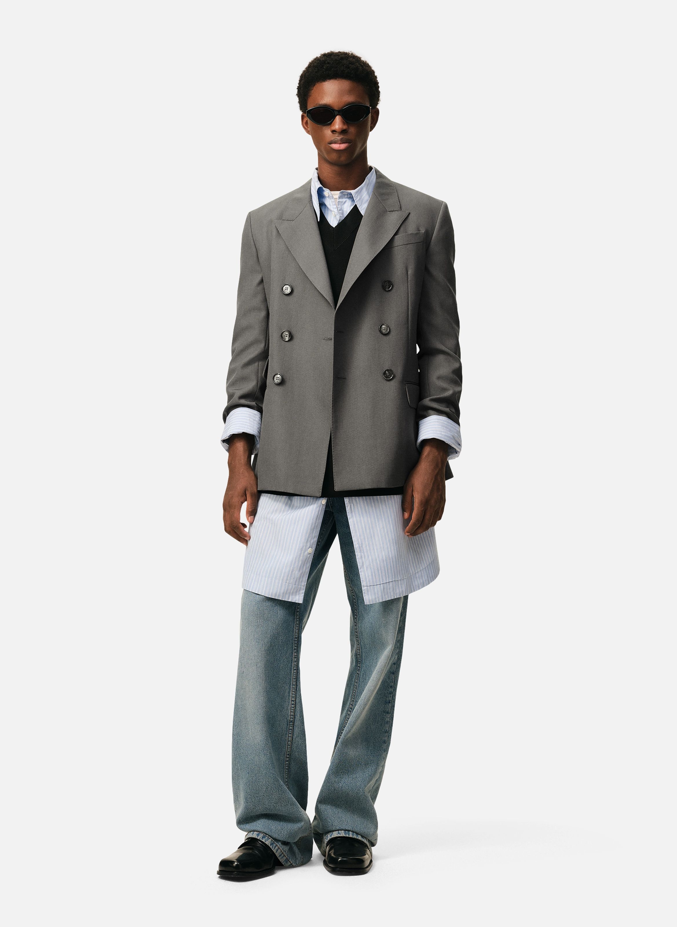 Veste droite double boutonnage en laine vierge AMI PARIS Gris