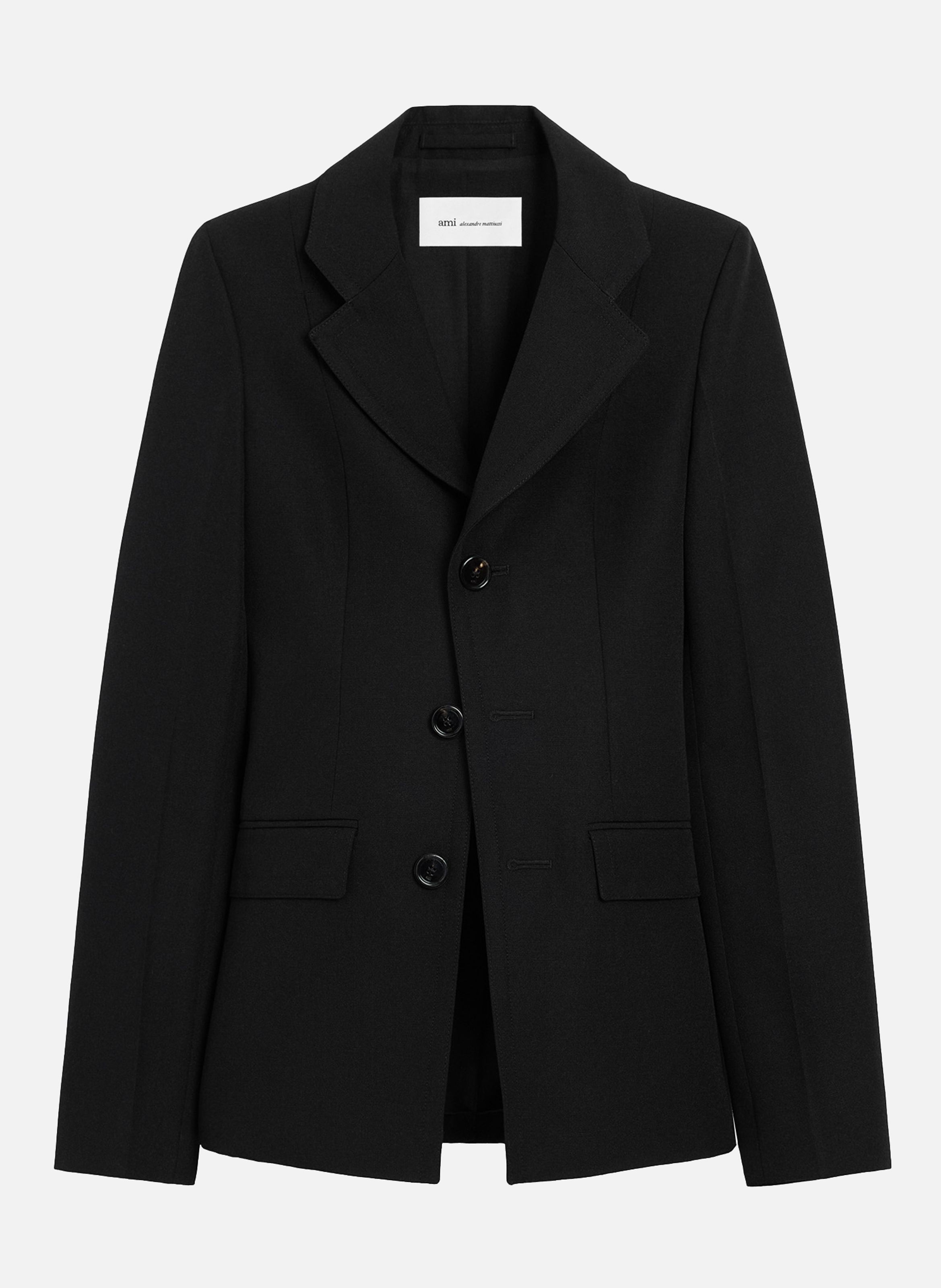 Veste cintrée simple boutonnage en laine vierge AMI PARIS Noir