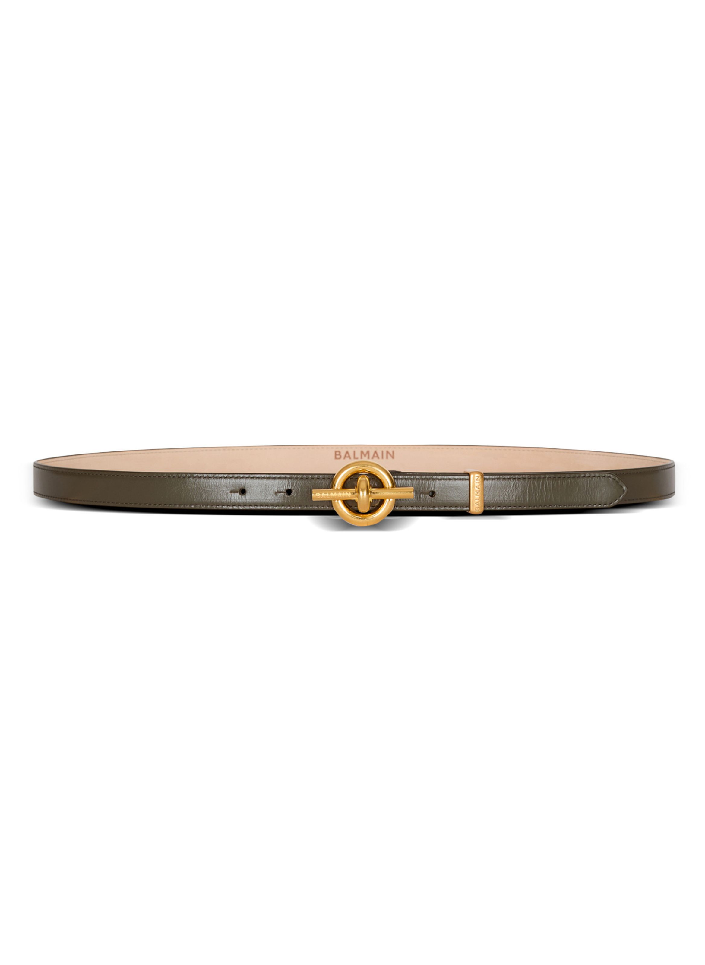 Ceinture t-bar en cuir lisse BALMAIN Vert